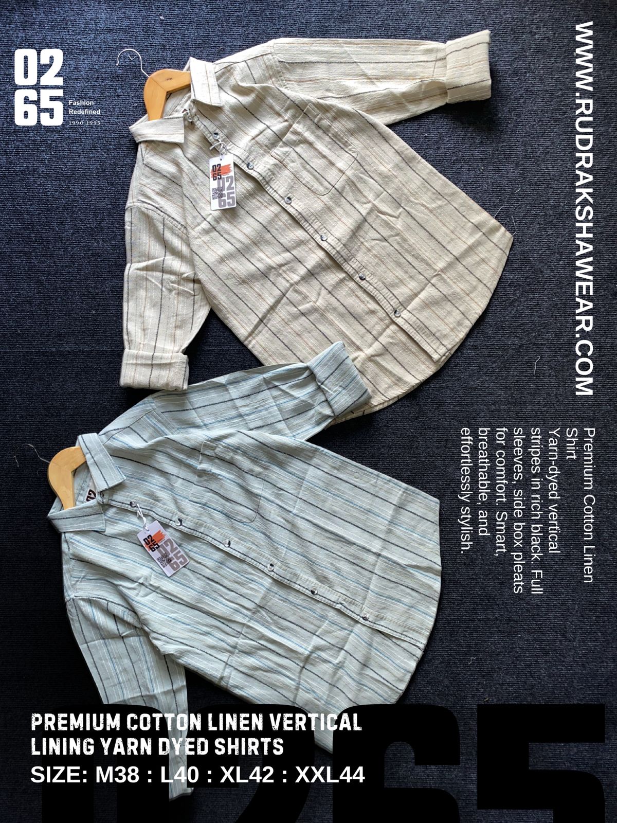 0265 Premium Cotton linen vertical lining yarn dyed full sleeve shirt - Back side box pleated