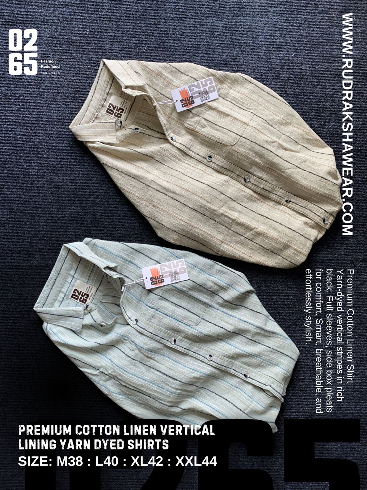 0265 Premium Cotton linen vertical lining yarn dyed full sleeve shirt - Back side box pleated