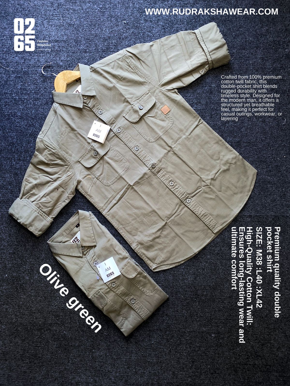Premium Double Pocket Plain Shirt by 0265 - OLIVE GREEN