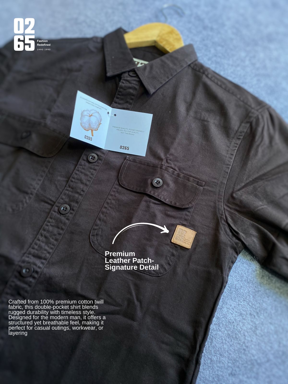 Premium Double Pocket Plain Shirt by 0265 - BROWN