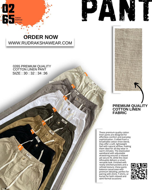 0265 Premium Cotton Linen Casual Pant | Front Right Pocket With Zipper | Length 40"/40.5" | Durable Fabric | Regular Fit | Best for Casual wear for Travelers