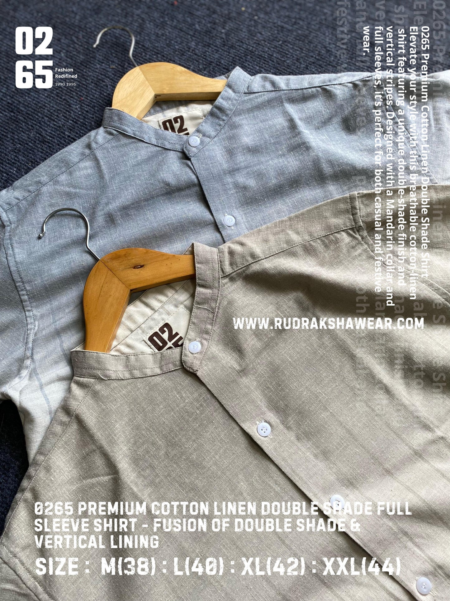 0265 Premium Mandarin Collar - Double Shaded Cotton Linen Full Sleeve Shirt - Ultra Soft Fabric