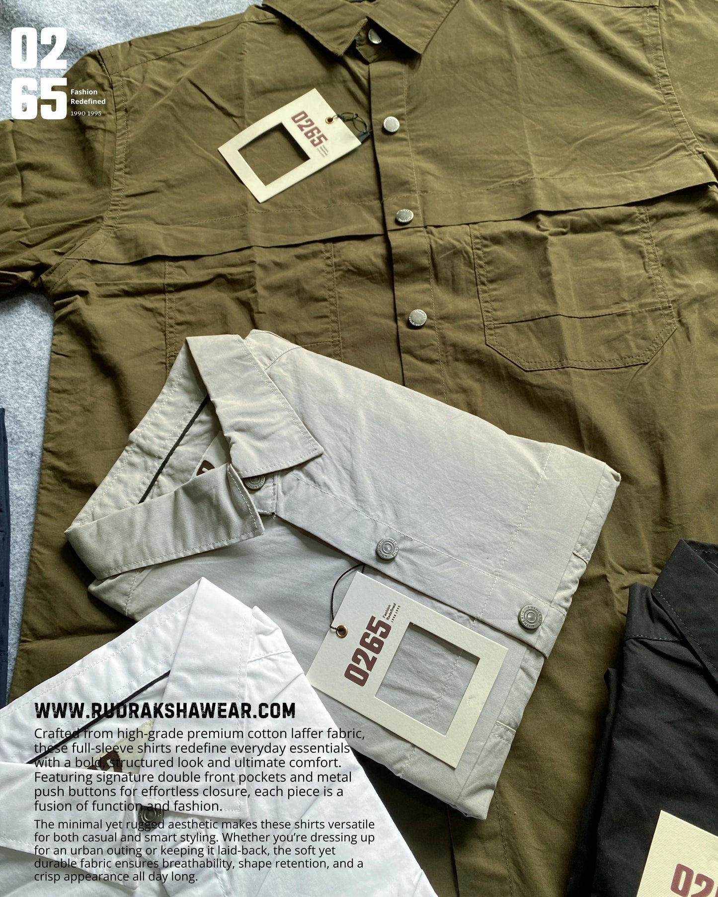 0265 Premium Cotton Laffer Double Pocket Full Sleeve Shirts - Metal Snap Buttons