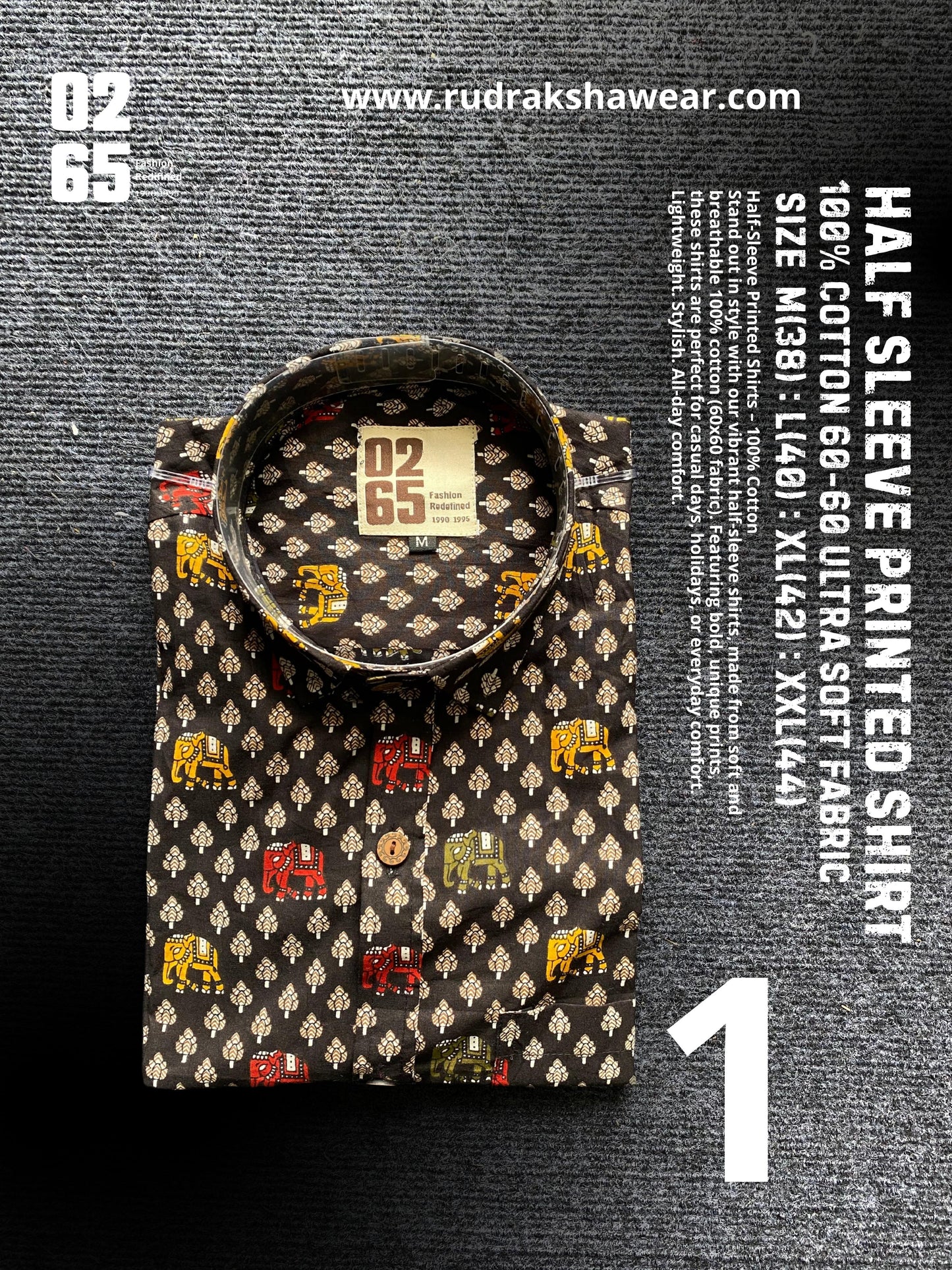 0265 Half Sleeve Printed Ultra Soft & Thin Cotton Fabric shirt ( May occur slight shrinkage after wash )