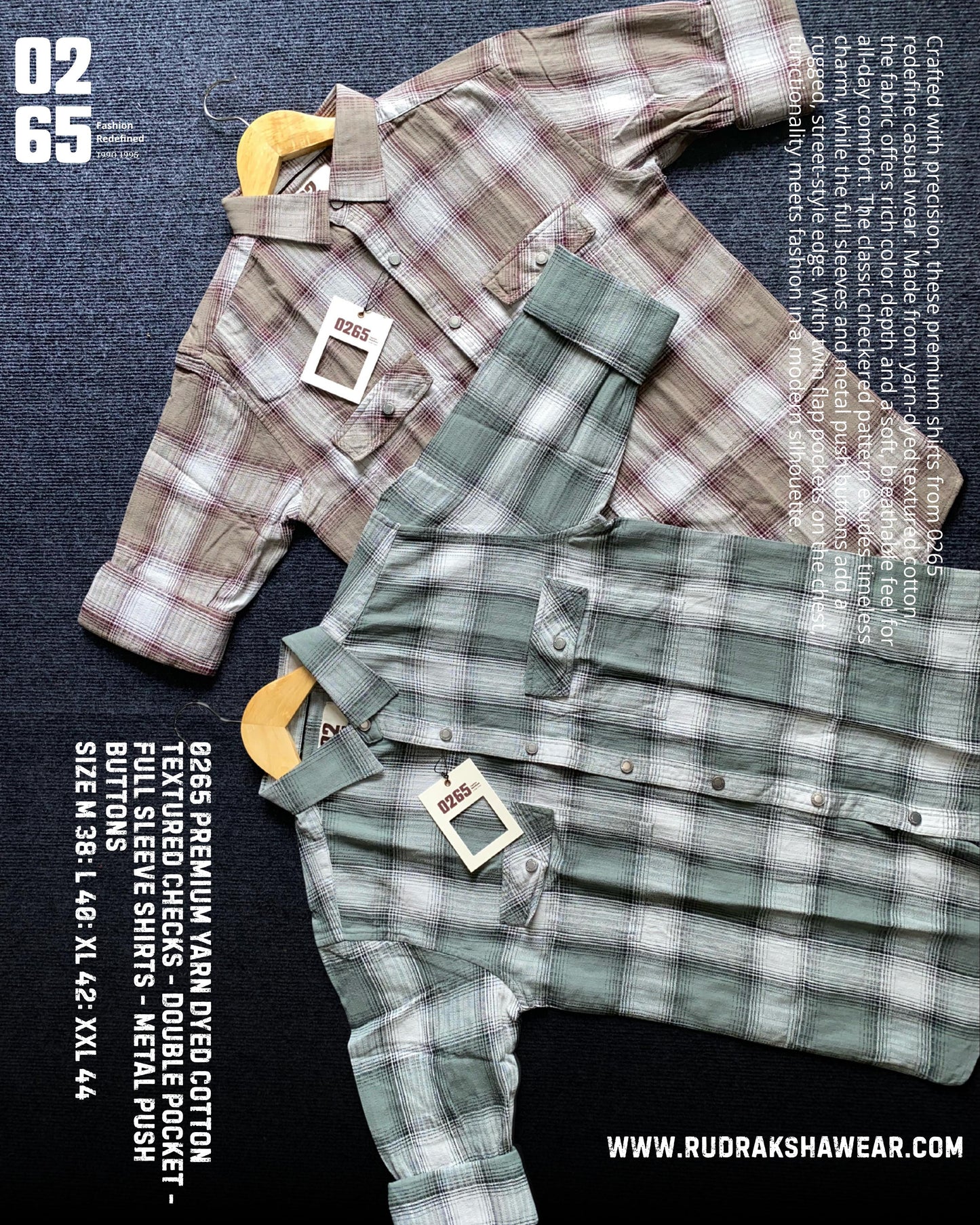 0265 Premium Yarn Dyed Textured Double Pocket Shirt - Full Sleeve - Metal Push Buttons