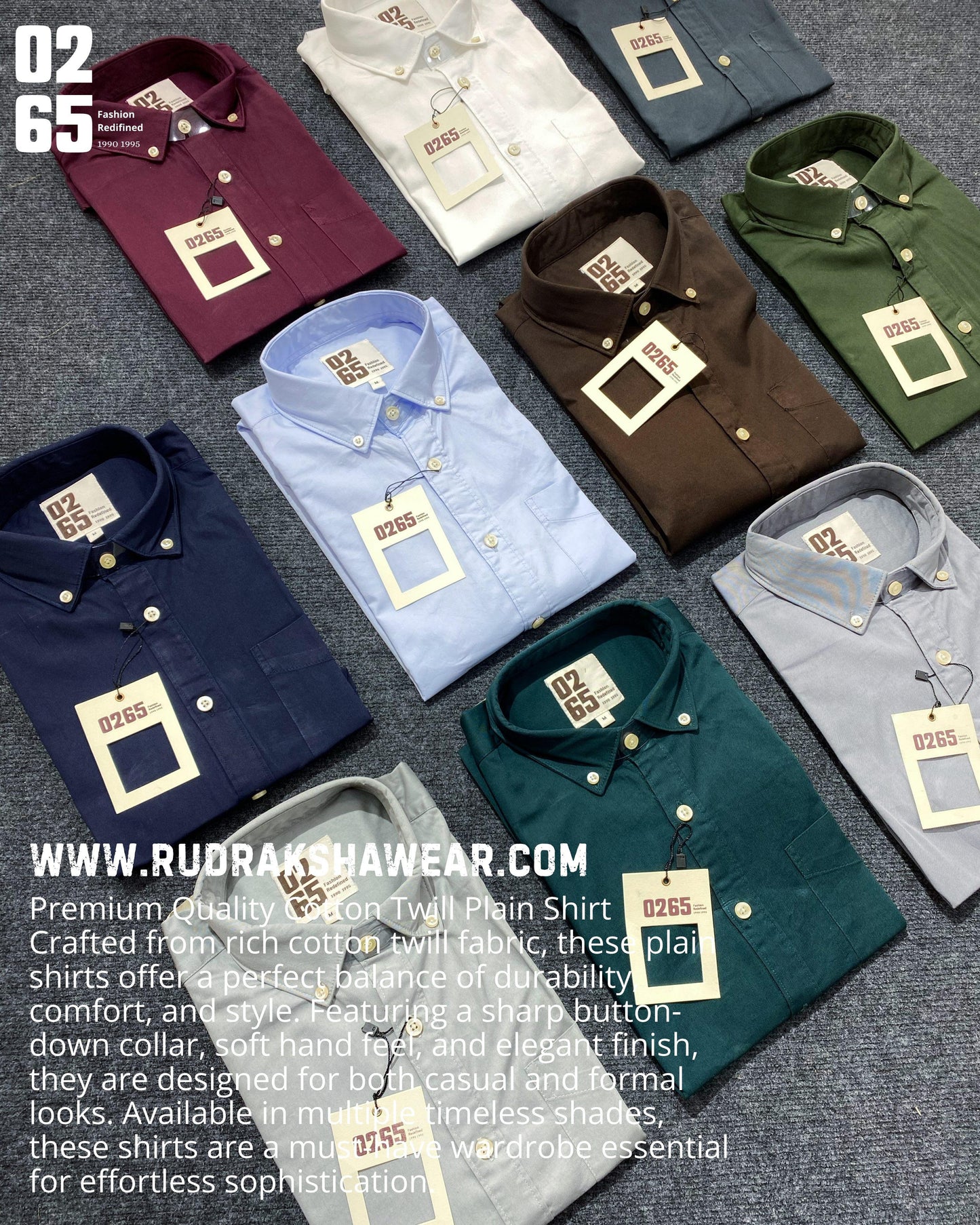 0265 Plain Full Sleeve Shirt | 100% Cotton Twill Fabric | Button Down Collar | Back Side Box Pleated