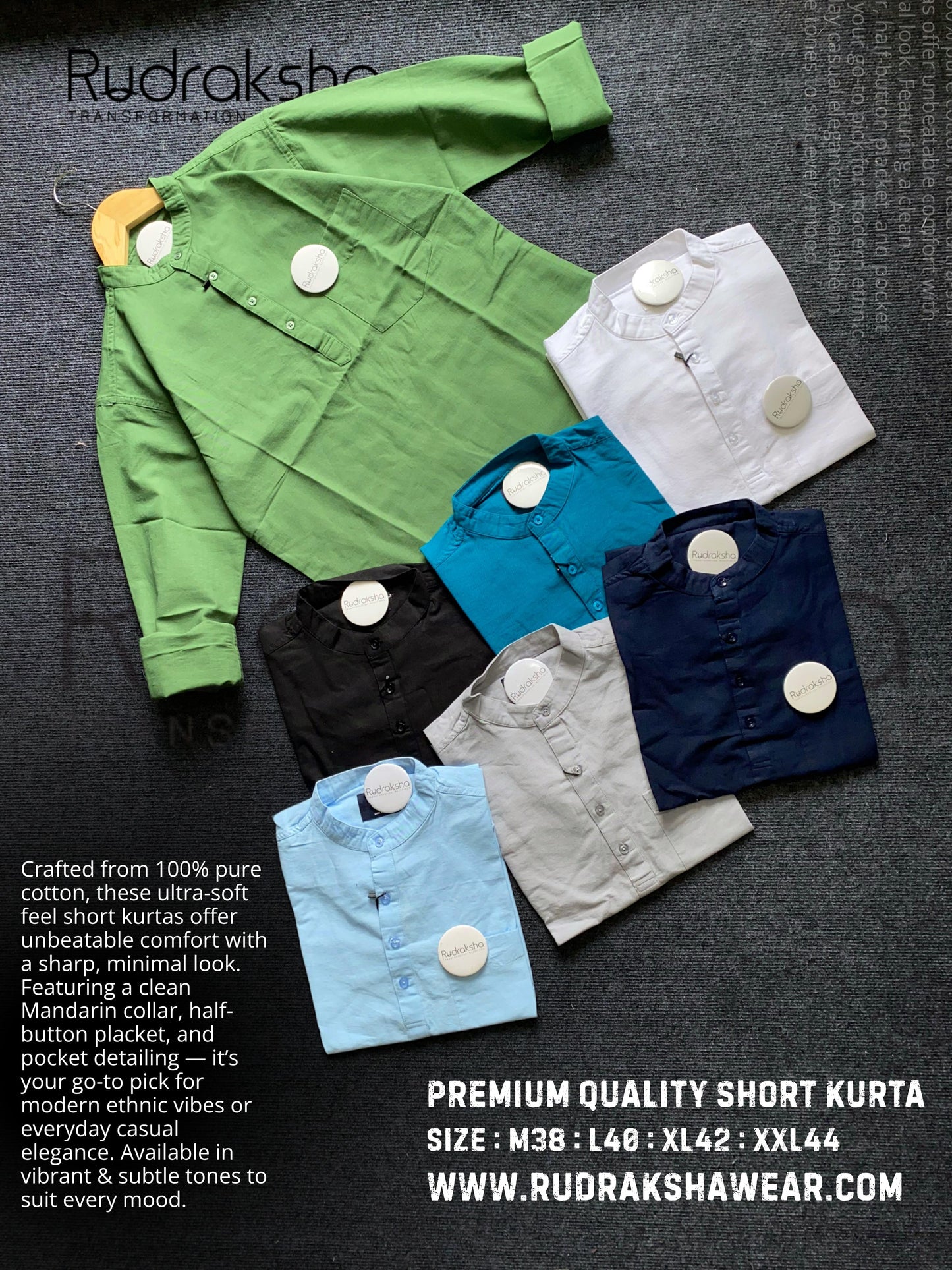 Premium Quality Short Kurta | 100% Cotton Slub Fabric