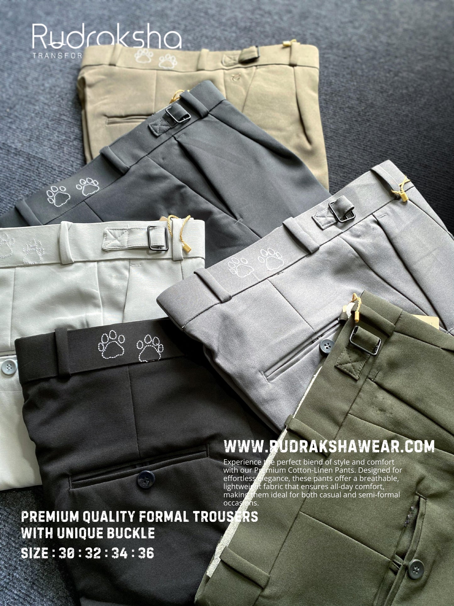 Premium Trousers With Buckle and Extended Belt - Imported Wrinkle Resistant Fabric