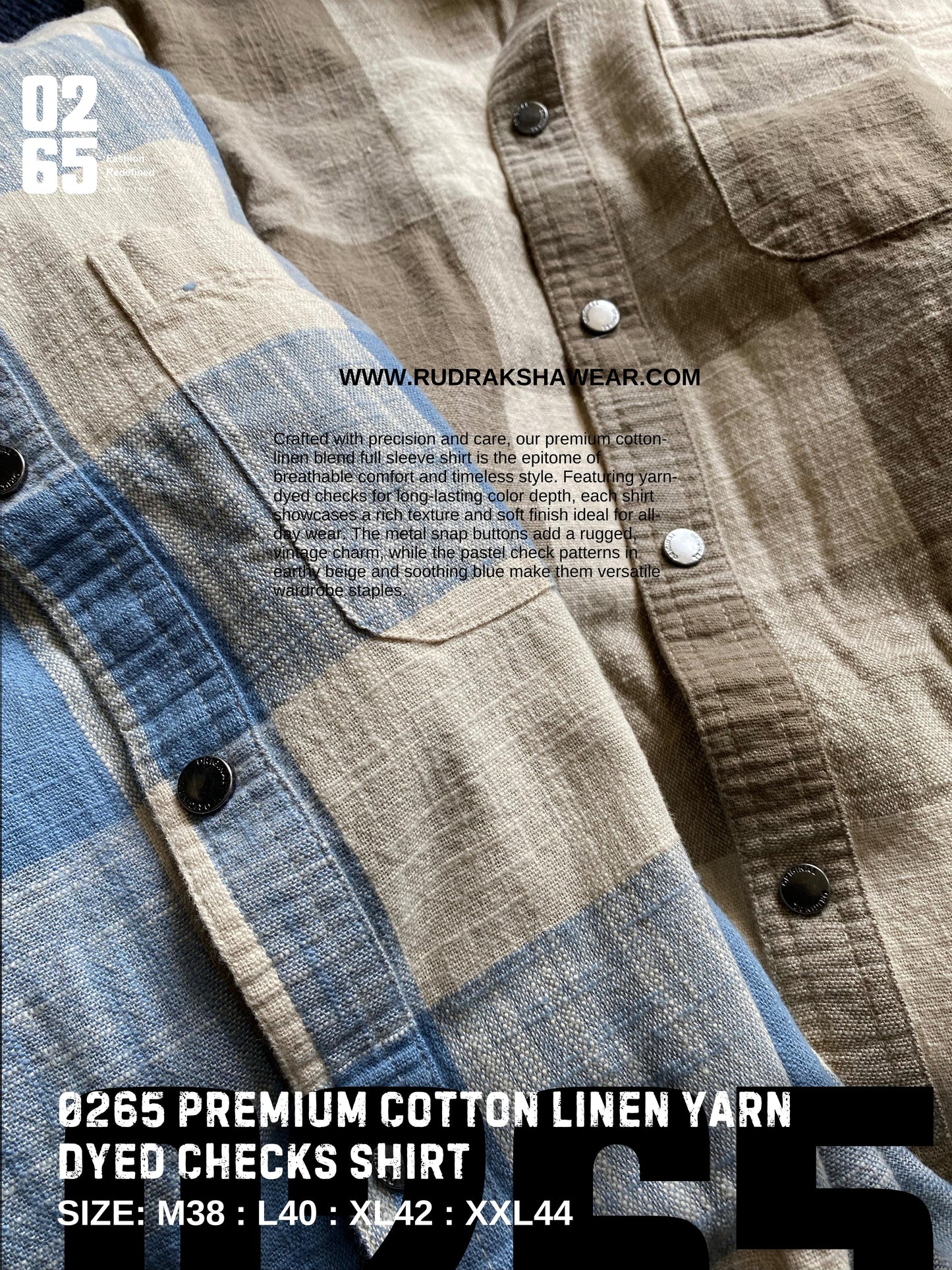 0265 Premium Cotton Linen Yarn Dyed Checks Shirt - Full Sleeve - Metal Push Buttons