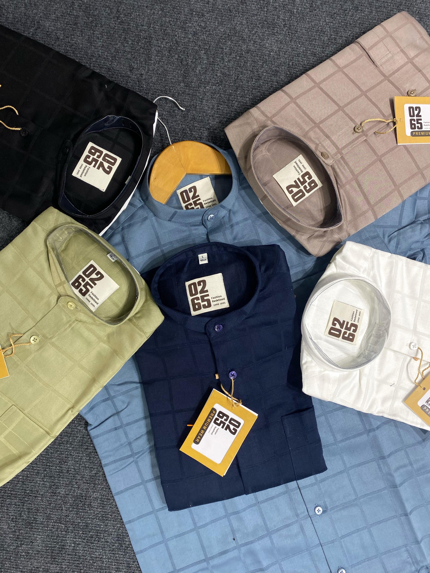 Premium Self Checks Stand Collar Full Sleeve Shirts - Wedding Collection