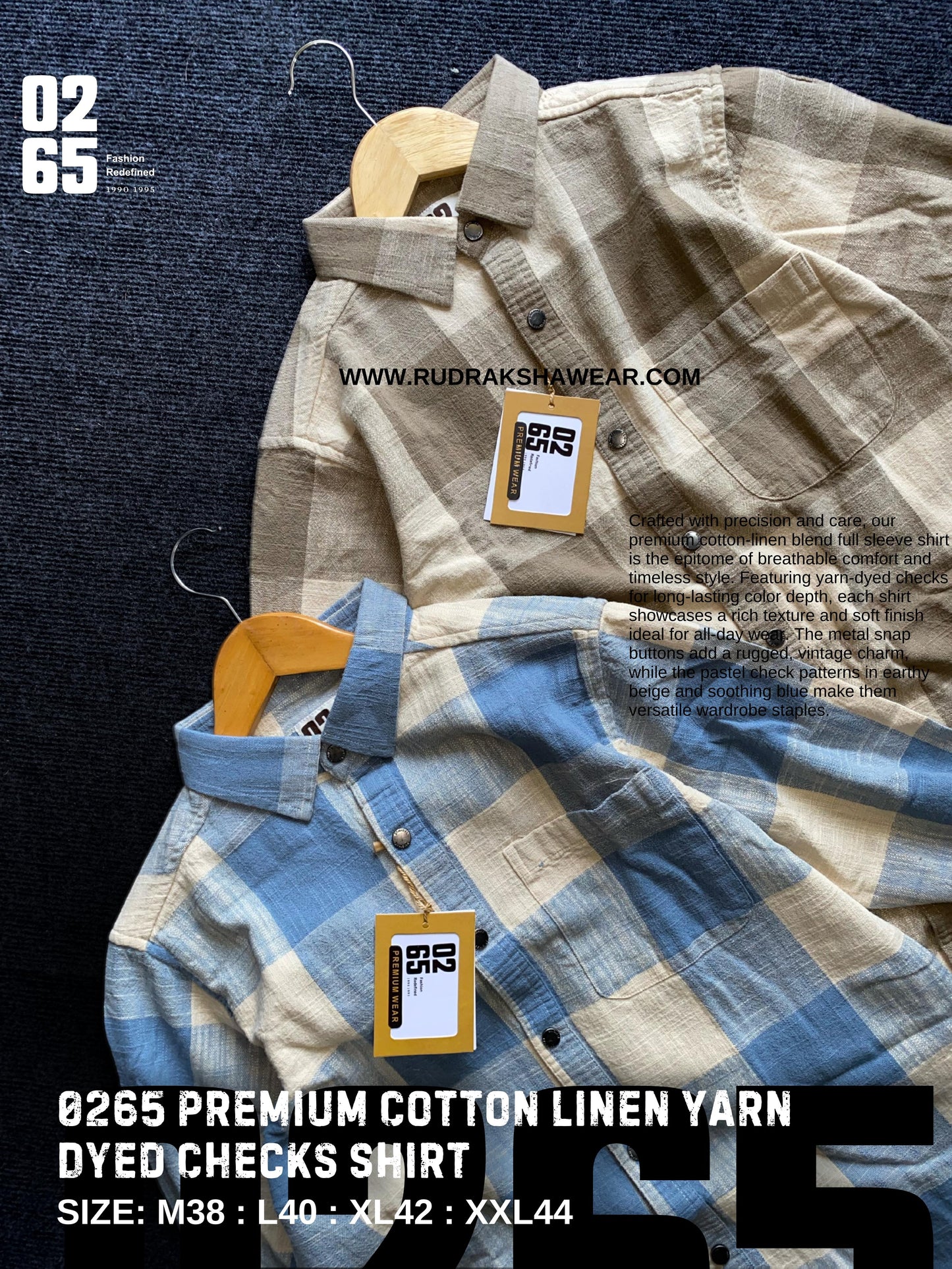 0265 Premium Cotton Linen Yarn Dyed Checks Shirt - Full Sleeve - Metal Push Buttons