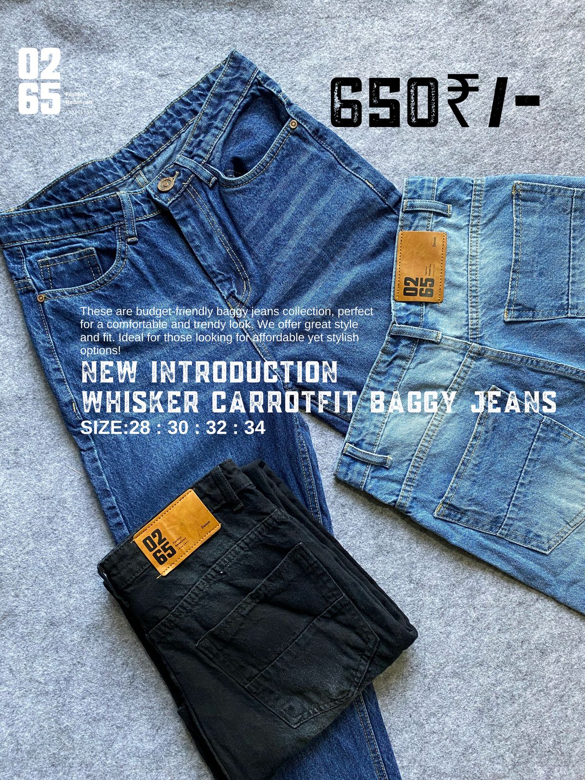 Whisker Carrot Fit Baggy Jeans By 0265 - New Introduction - Non Stretchable