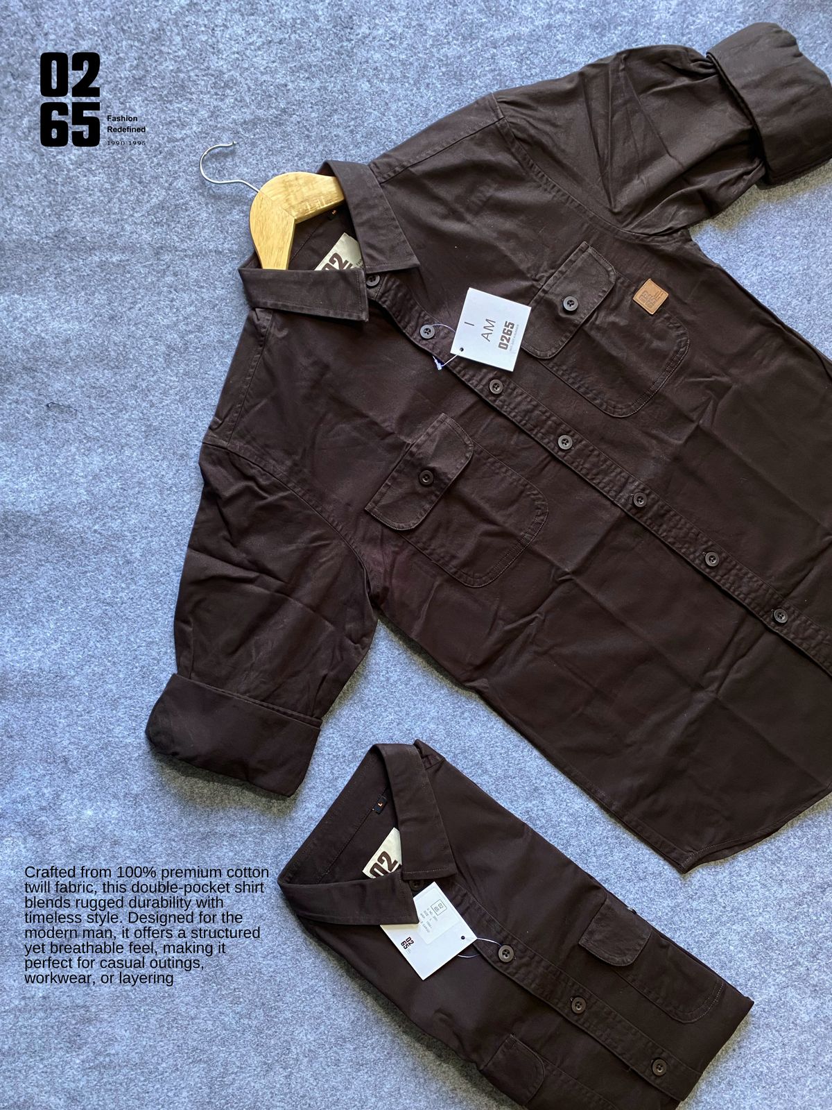 Premium Double Pocket Plain Shirt by 0265 - BROWN
