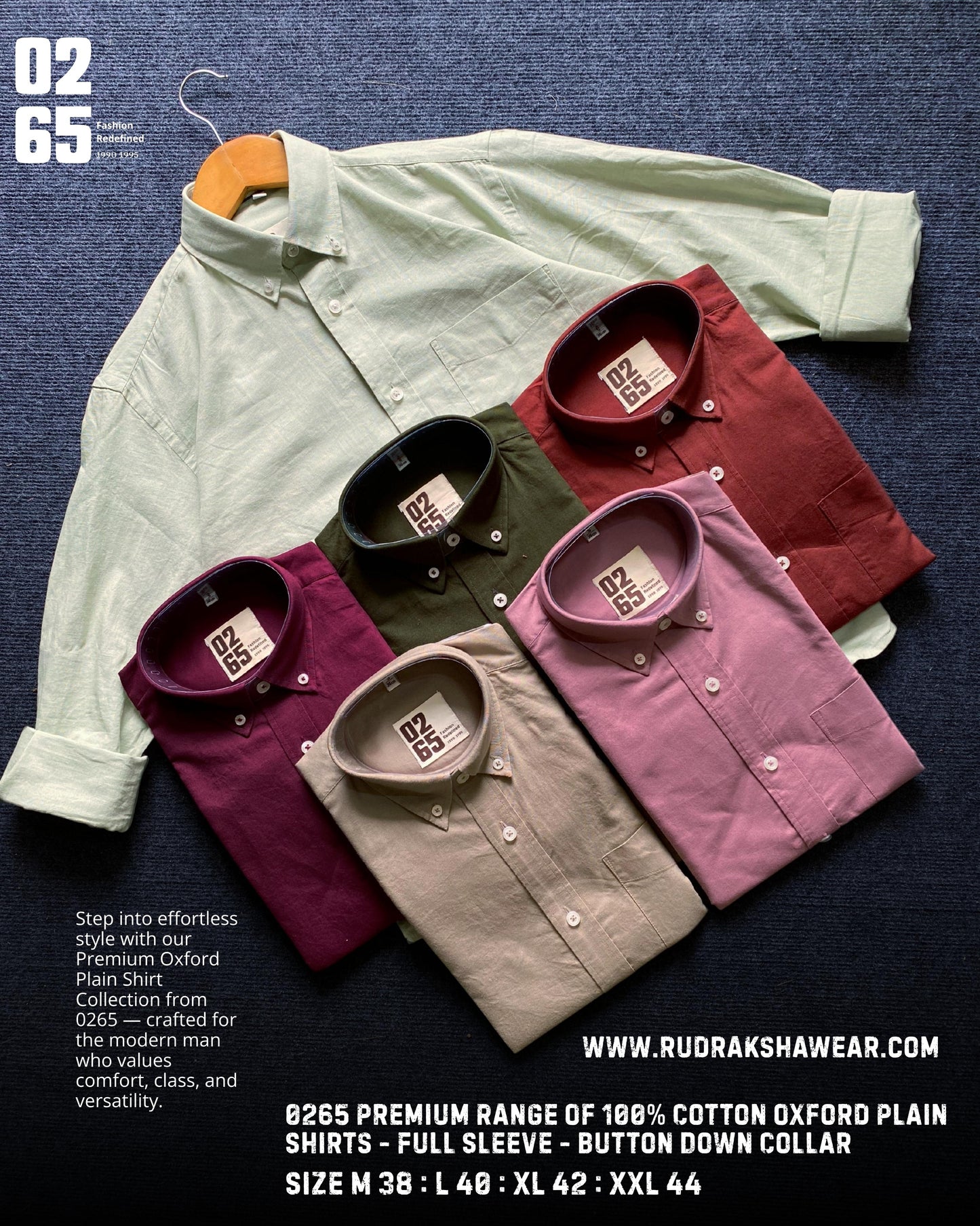 0265 Premium Cotton Oxford - Plain Full Sleeve Shirt - Button Down Collar
