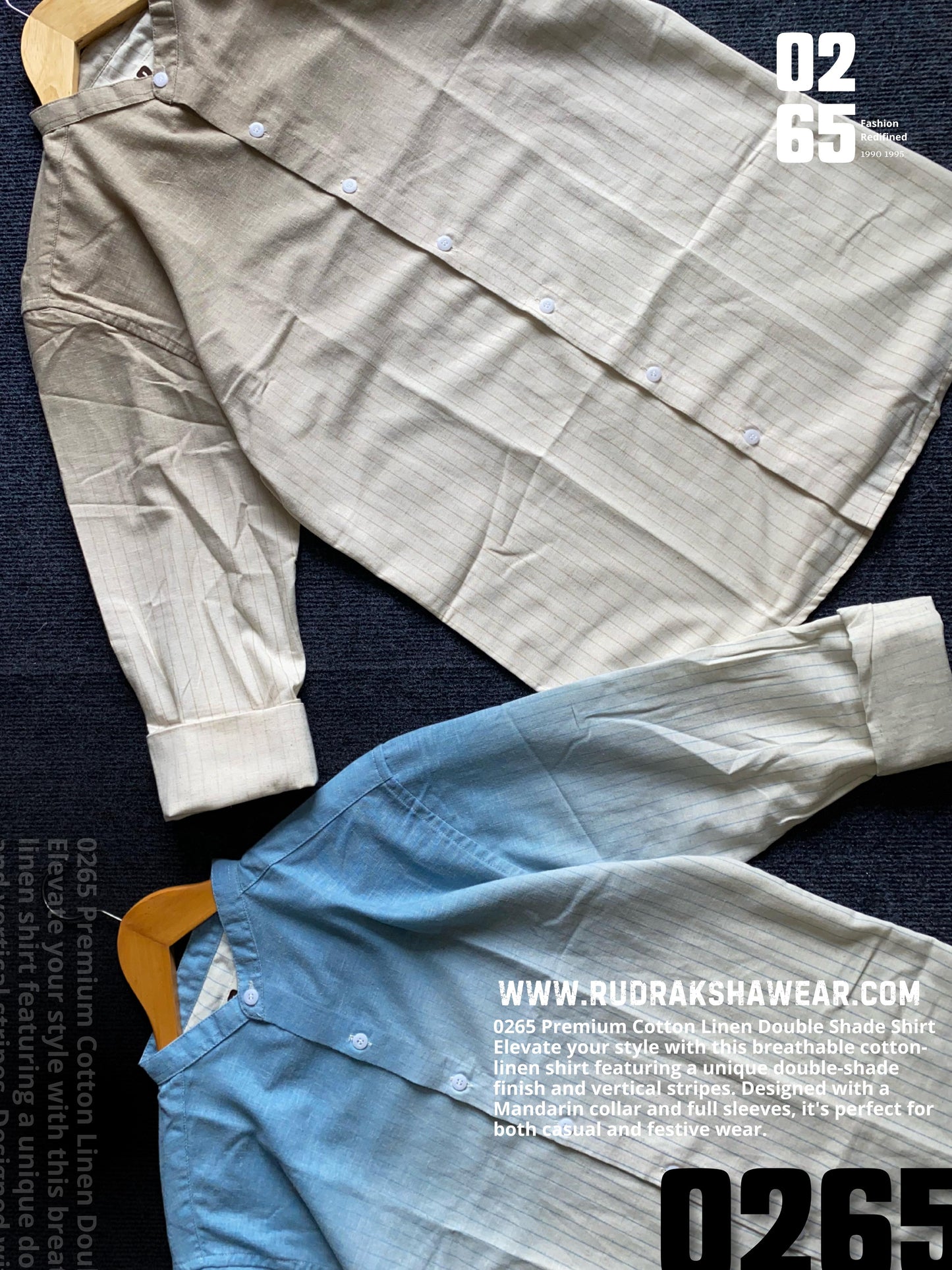 0265 Premium Mandarin Collar - Double Shaded Cotton Linen Full Sleeve Shirt - Ultra Soft Fabric
