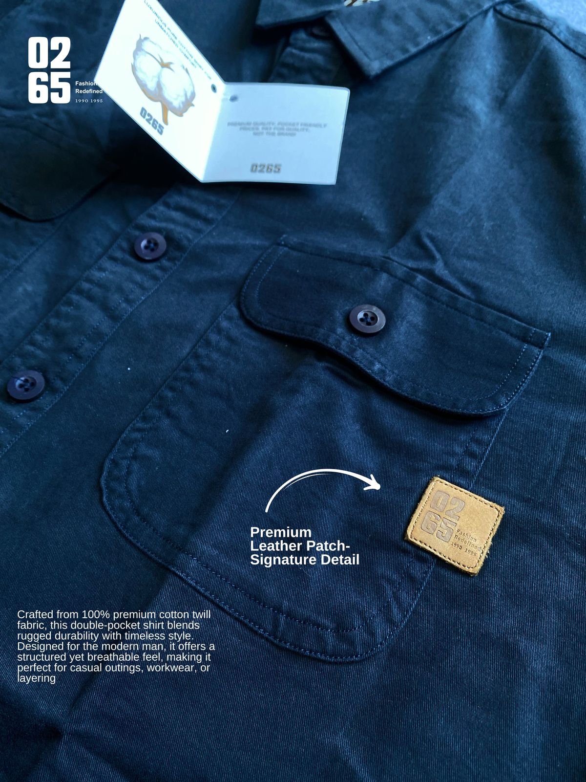 Premium Double Pocket Plain Shirt by 0265 - NAVY BLUE
