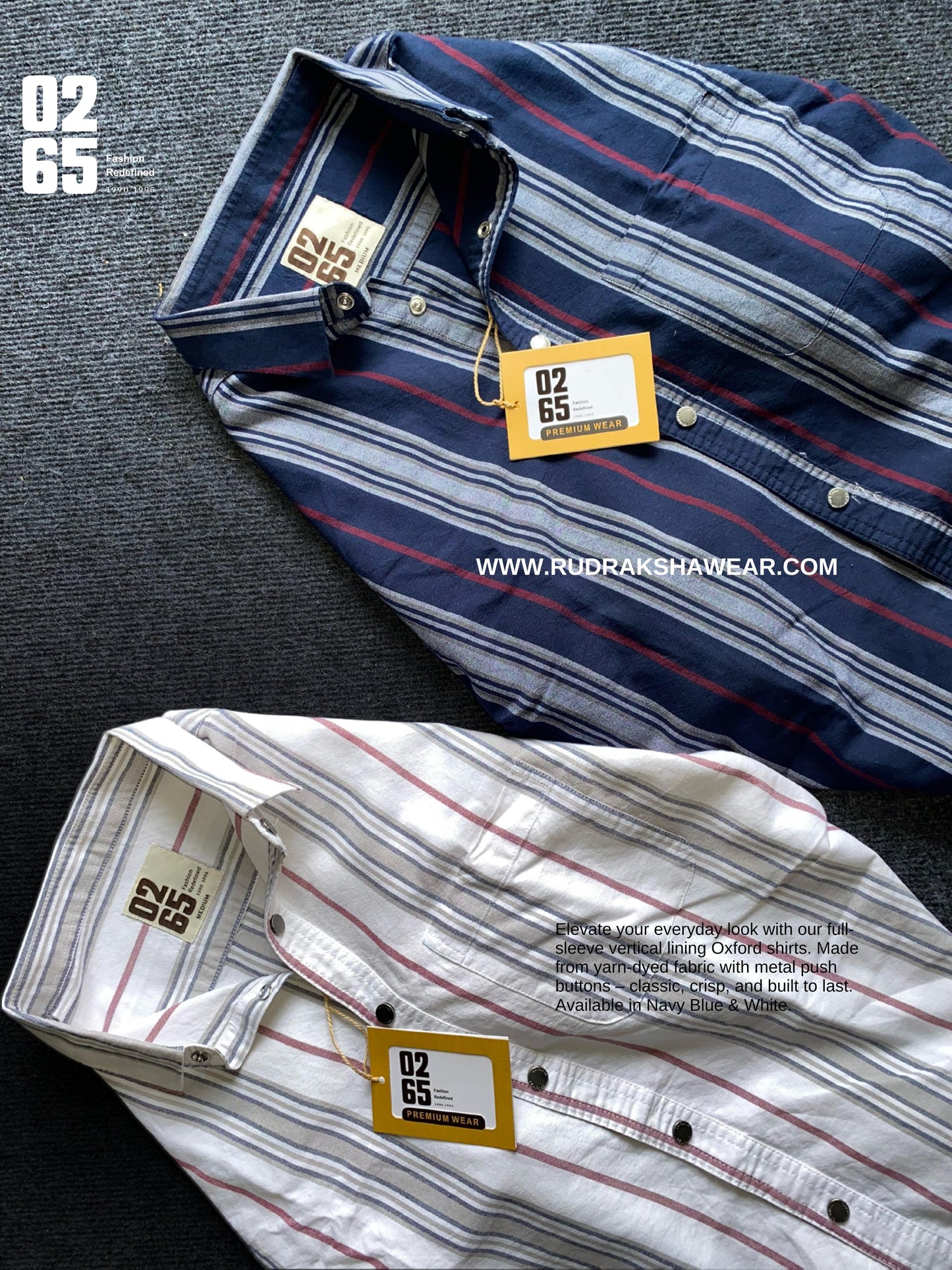 Premium Yarn Dyed Vertical Lining 100% cotton Oxford Full Sleeve Shirt - Metal Push Buttons