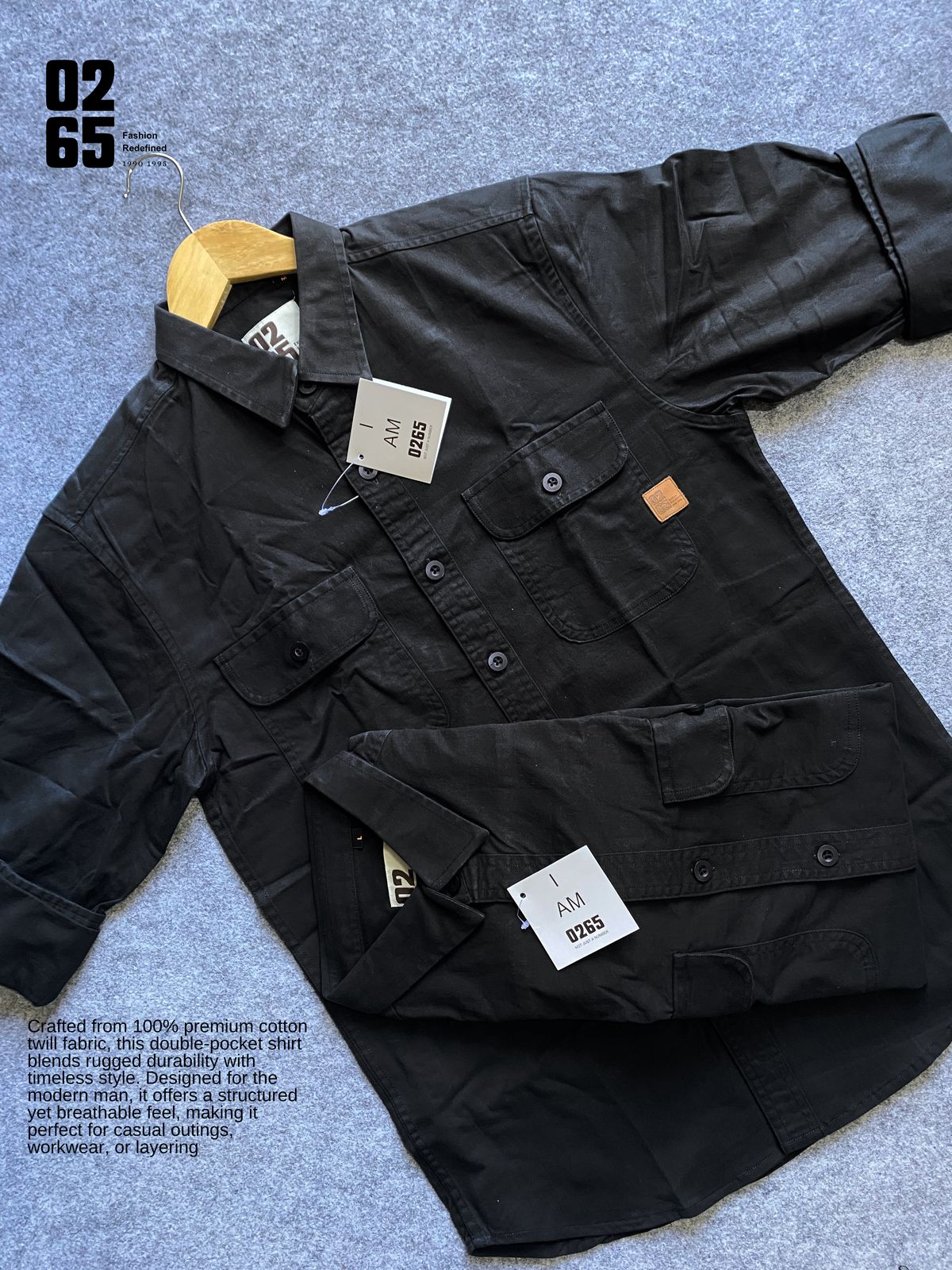 Premium Double Pocket Plain Shirt by 0265 - BLACK