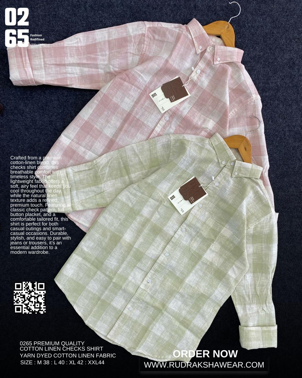 0265 Cotton Linen Yarn Dyed Checks Shirt | Full Sleeve