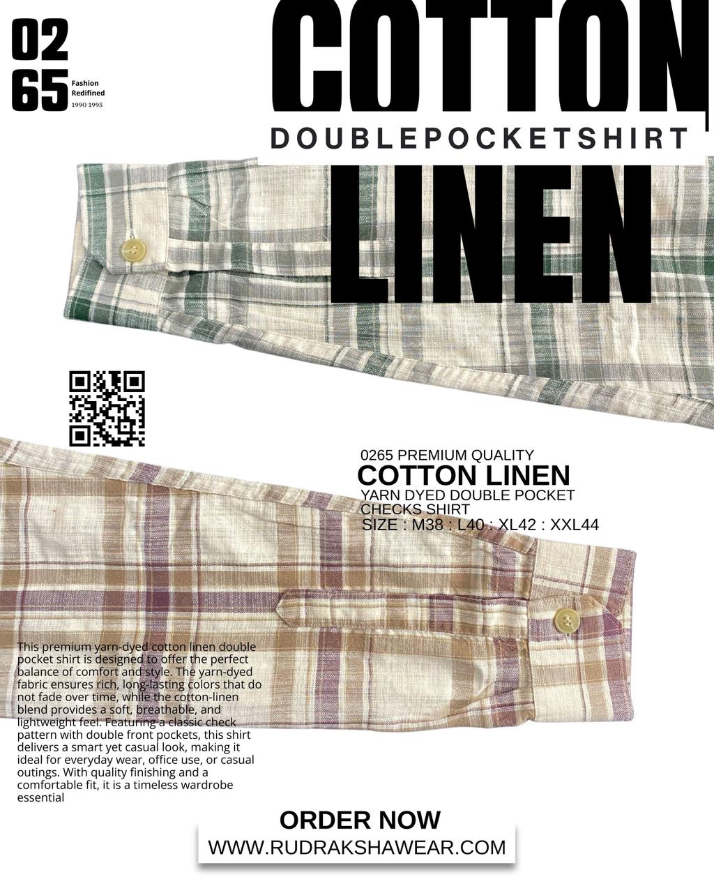 0265 Double Pocket Cotton Linen Full Sleeve Shirt