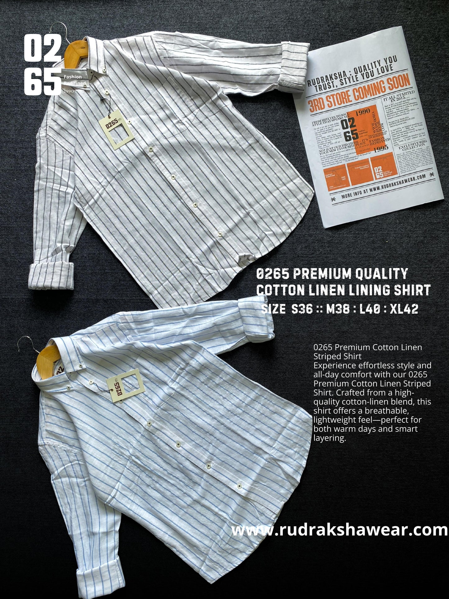 0265 Premium Cotton Linen Lining Shirt- Full Sleeve - Button Down - Yarn Dyed