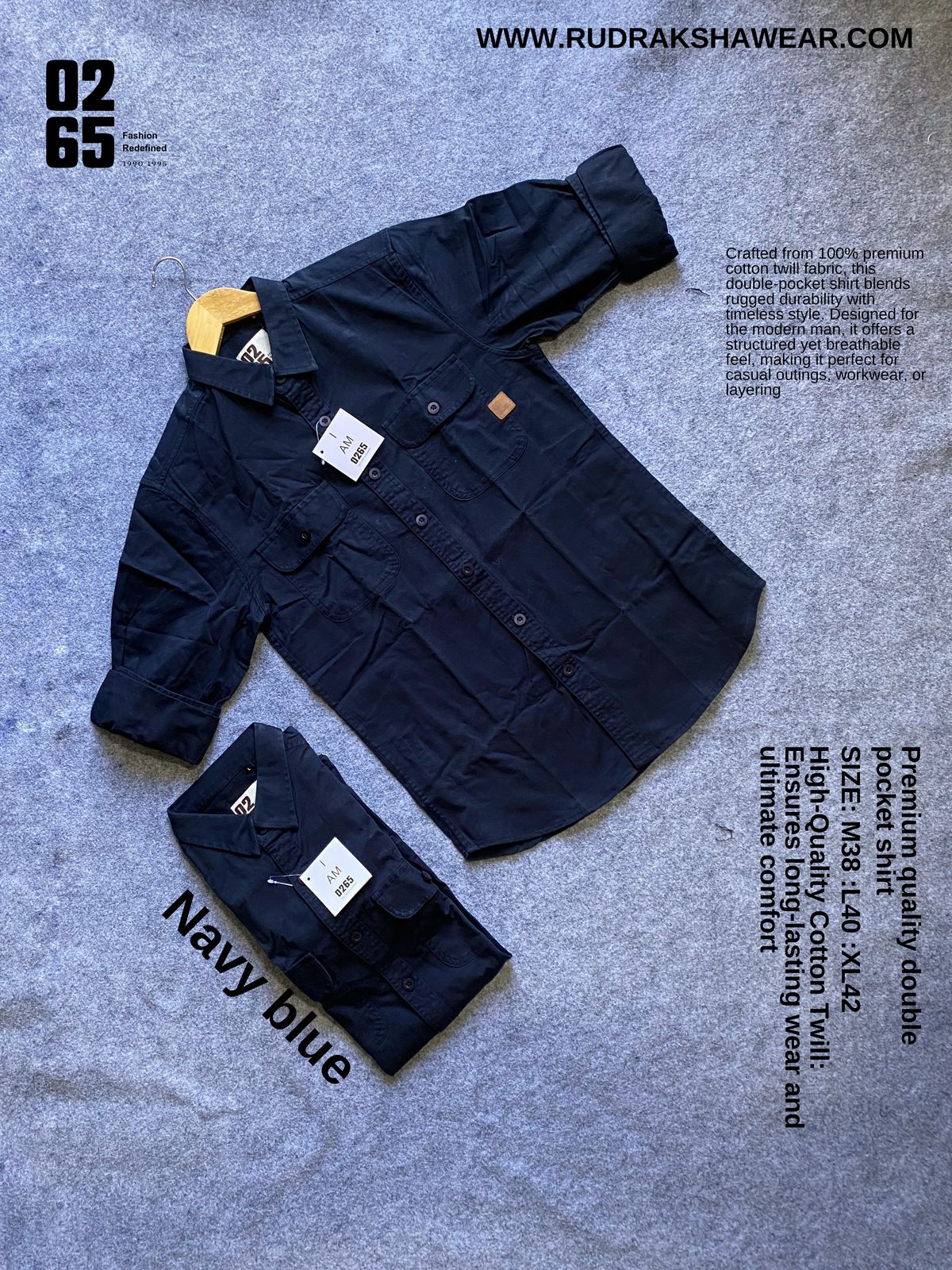 Premium Double Pocket Plain Shirt by 0265 - NAVY BLUE
