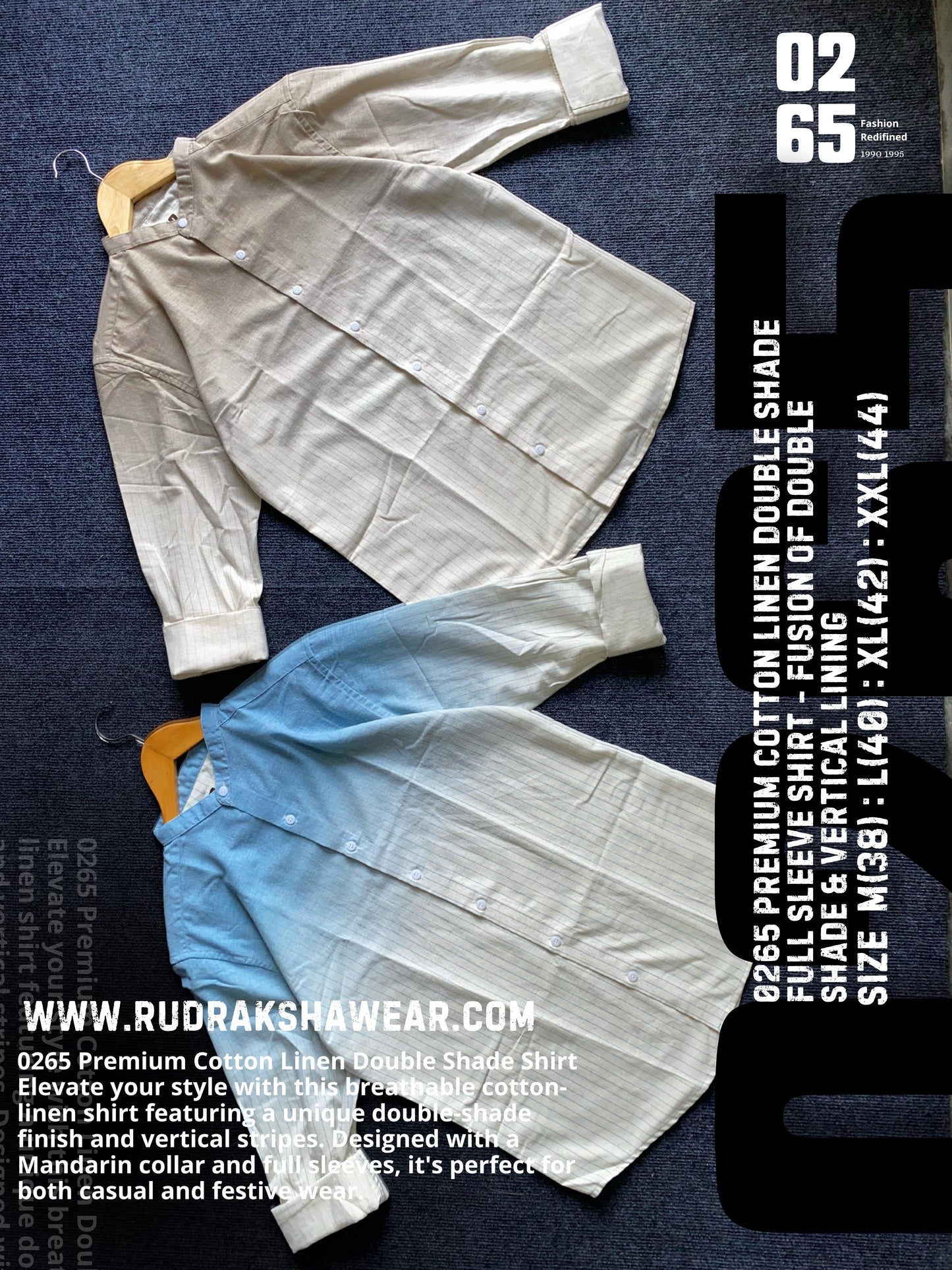 0265 Premium Mandarin Collar - Double Shaded Cotton Linen Full Sleeve Shirt - Ultra Soft Fabric