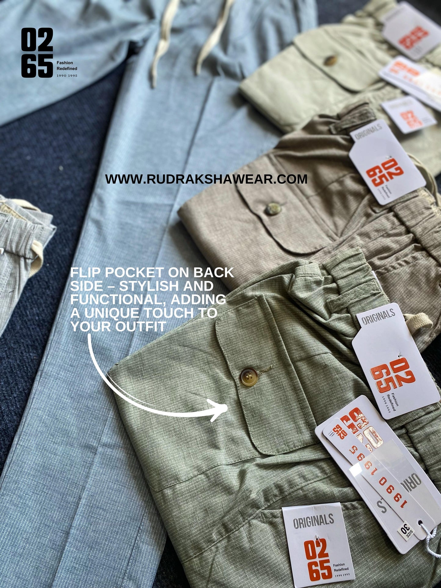 Men's premium cotton linen pants by 0265 – breathable, lightweight, and perfect for summer. Features cross front pockets, round flap back pockets, and an elastic waistband with a drawstring for all-day comfort. Durable stitching ensures long-lasting wear. Ideal for casual outings, vacations, and daily wear. Shop now at Rudraksha