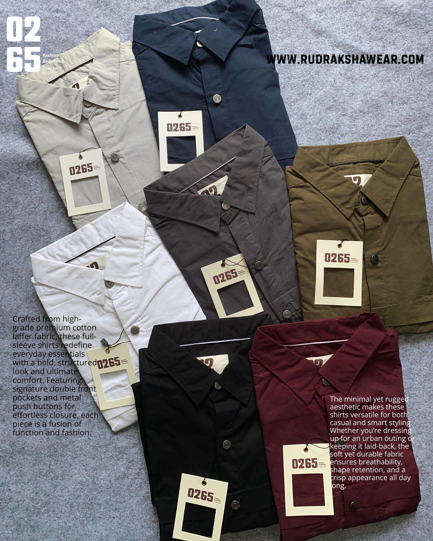 0265 Premium Cotton Laffer Double Pocket Full Sleeve Shirts - Metal Snap Buttons