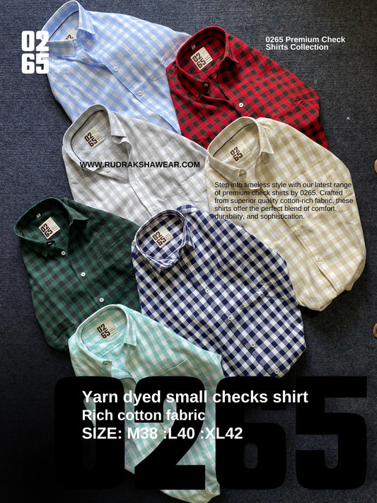 0265 Yarn Dyed Small Block Checks Full Sleeve Shirt - Inbuilt Collar Stays - Rich Cotton Fabric