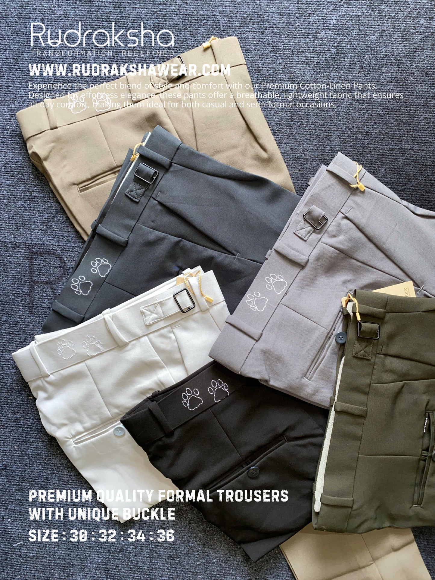 Premium Trousers With Buckle and Extended Belt - Imported Wrinkle Resistant Fabric