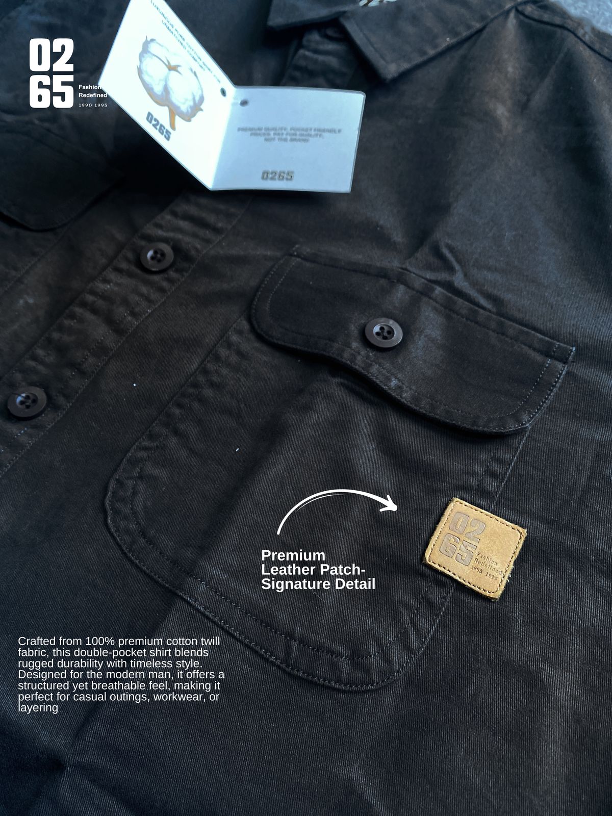 Premium Double Pocket Plain Shirt by 0265 - BLACK