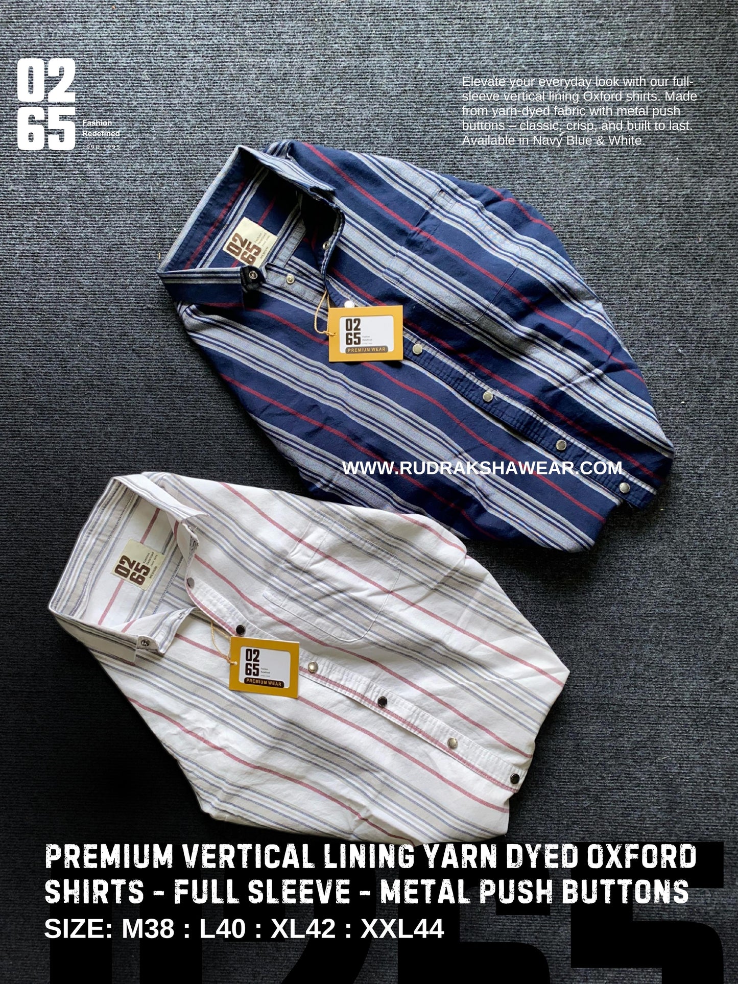 Premium Yarn Dyed Vertical Lining 100% cotton Oxford Full Sleeve Shirt - Metal Push Buttons