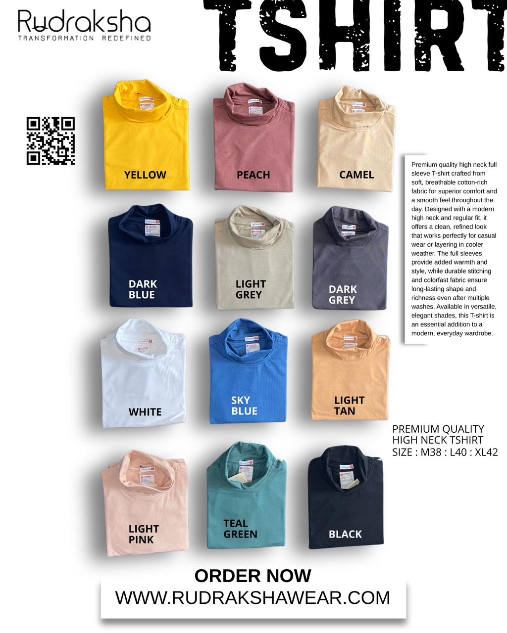 Premium High Neck Full Sleeve T-Shirts | Cotton Fabric