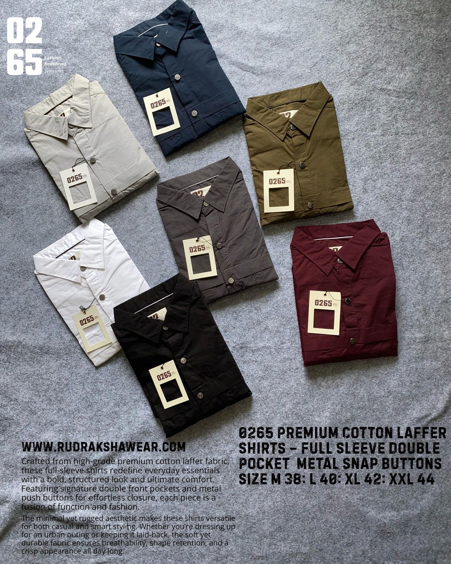 0265 Premium Cotton Laffer Double Pocket Full Sleeve Shirts - Metal Snap Buttons