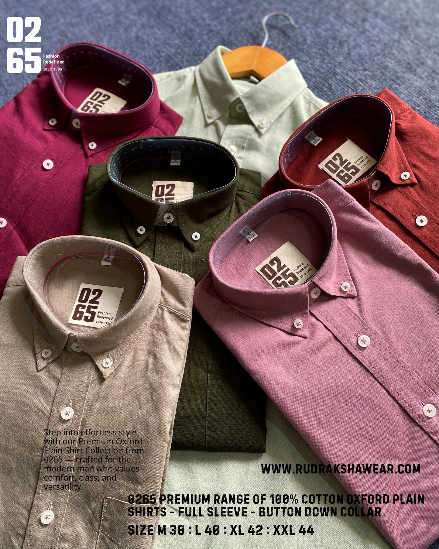 0265 Premium Cotton Oxford - Plain Full Sleeve Shirt - Button Down Collar
