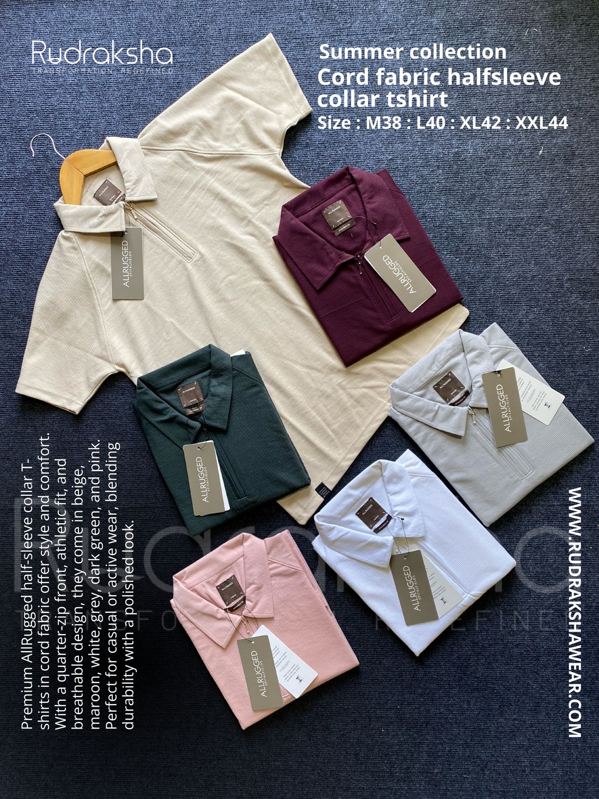 Cord Fabric Half Sleeve Collar T-shirt - YKK Zipper - Summer Collection