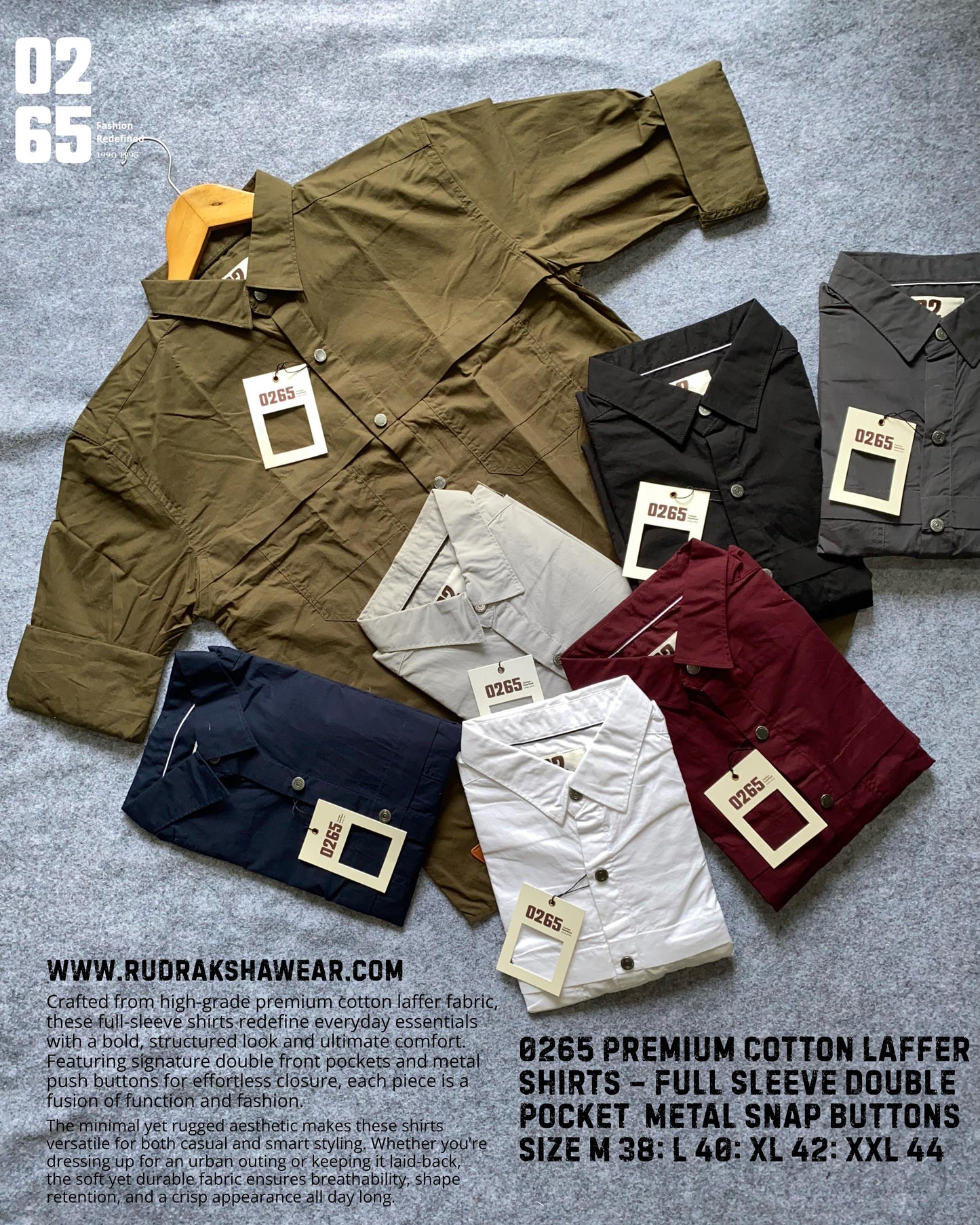 0265 Premium Cotton Laffer Double Pocket Full Sleeve Shirts - Metal Snap Buttons