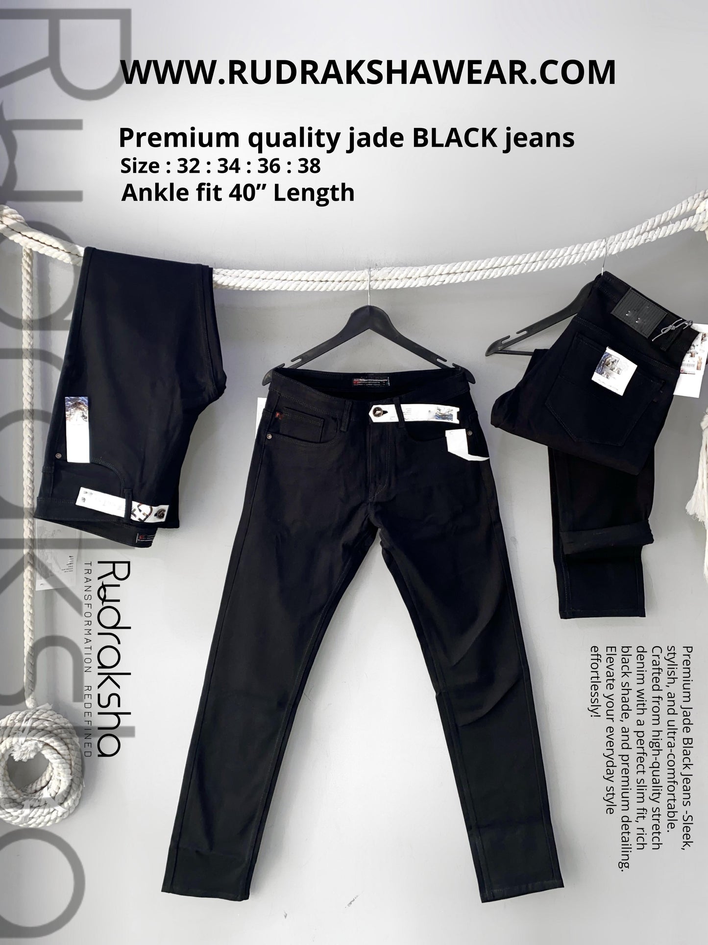 Premium Quality Ankle Length Jate Black Jeans- Stretchable
