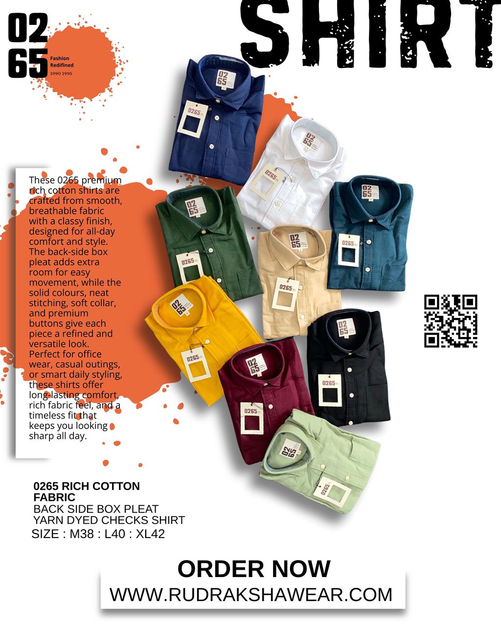 0265 Rich Cotton Fabric Full Sleeve Shirts | Back Side Box Pleated