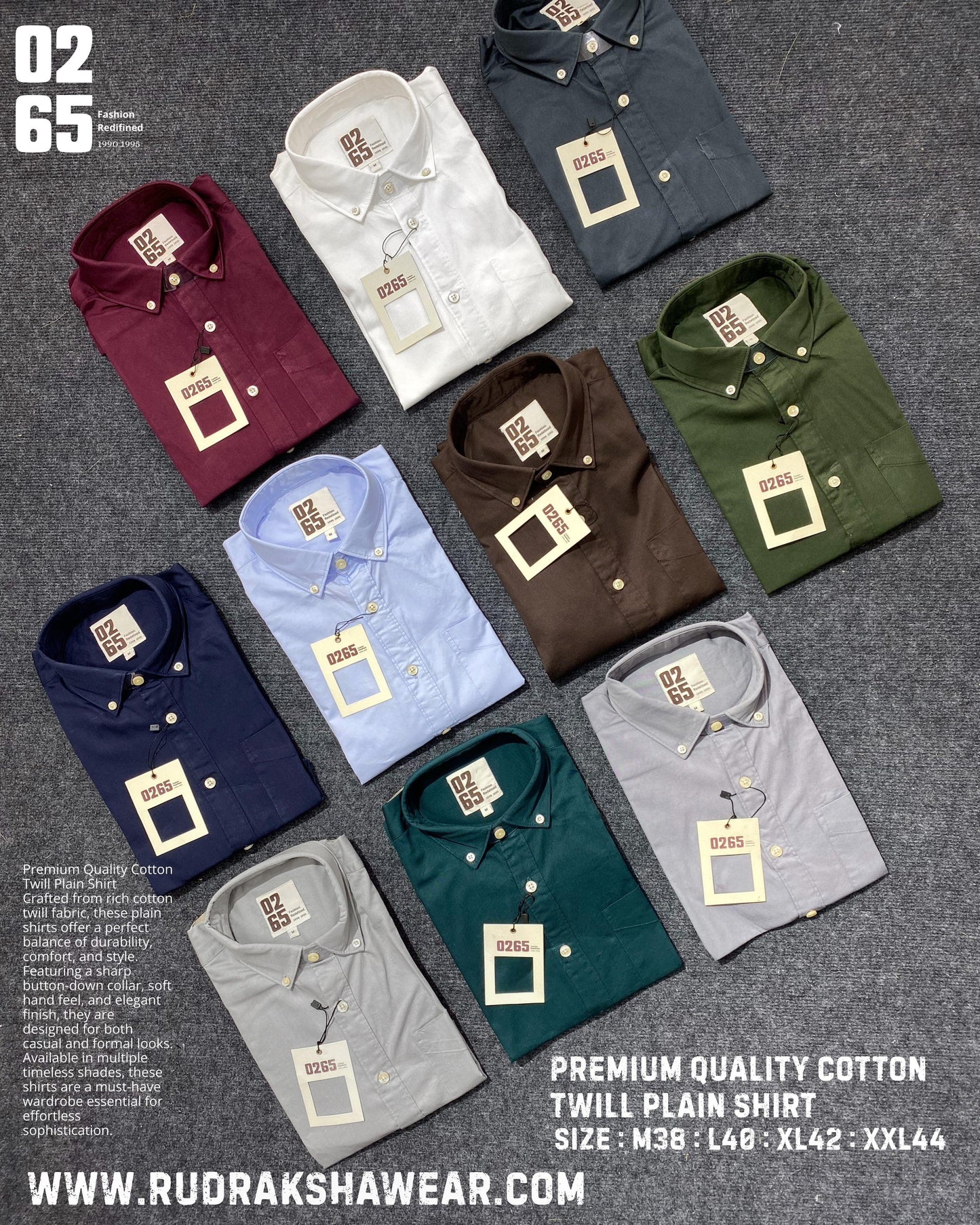 0265 Plain Full Sleeve Shirt | 100% Cotton Twill Fabric | Button Down Collar | Back Side Box Pleated