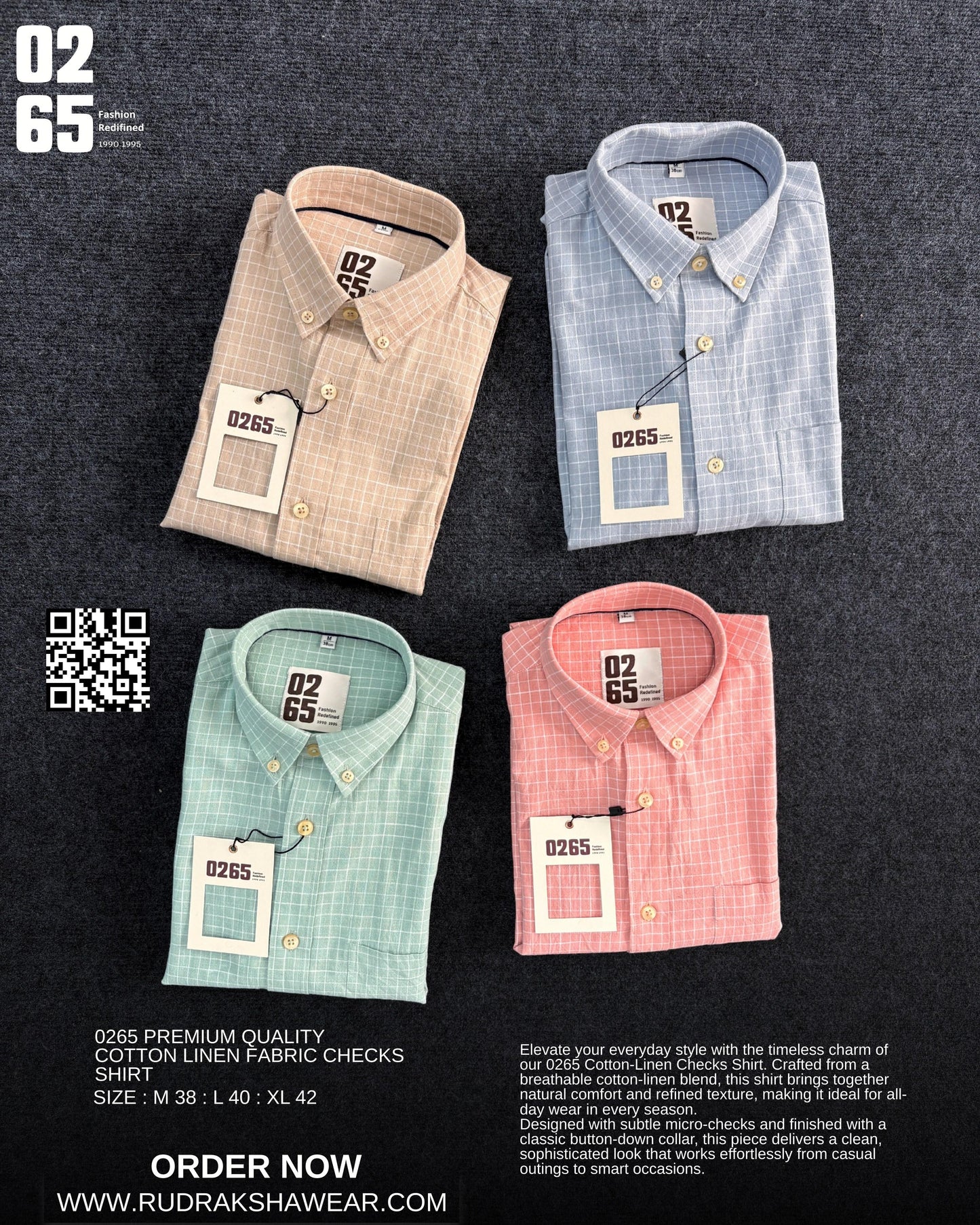 0265 Small Checks Cotton Linen Full Sleeve Shirt | Yarn Dyed | Button Down Collar | Back Side Box Pleated