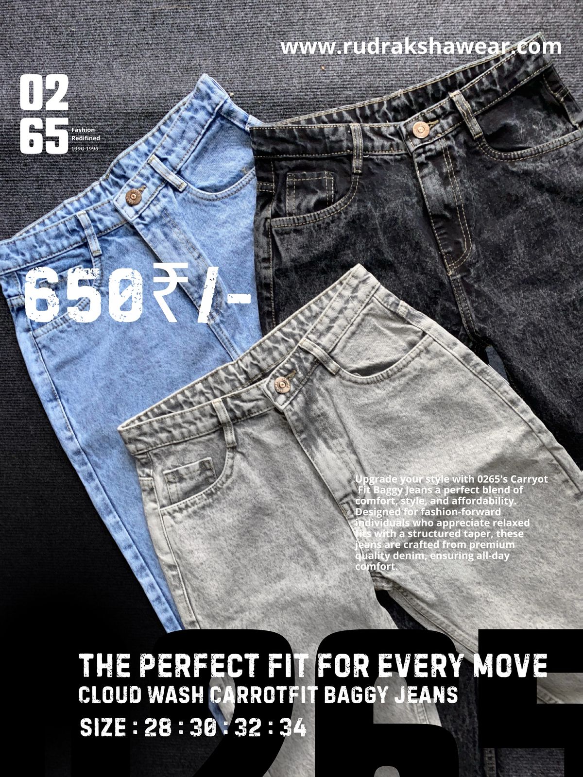 Cloud wash carrot fit baggy jeans - NON STRETCHABLE