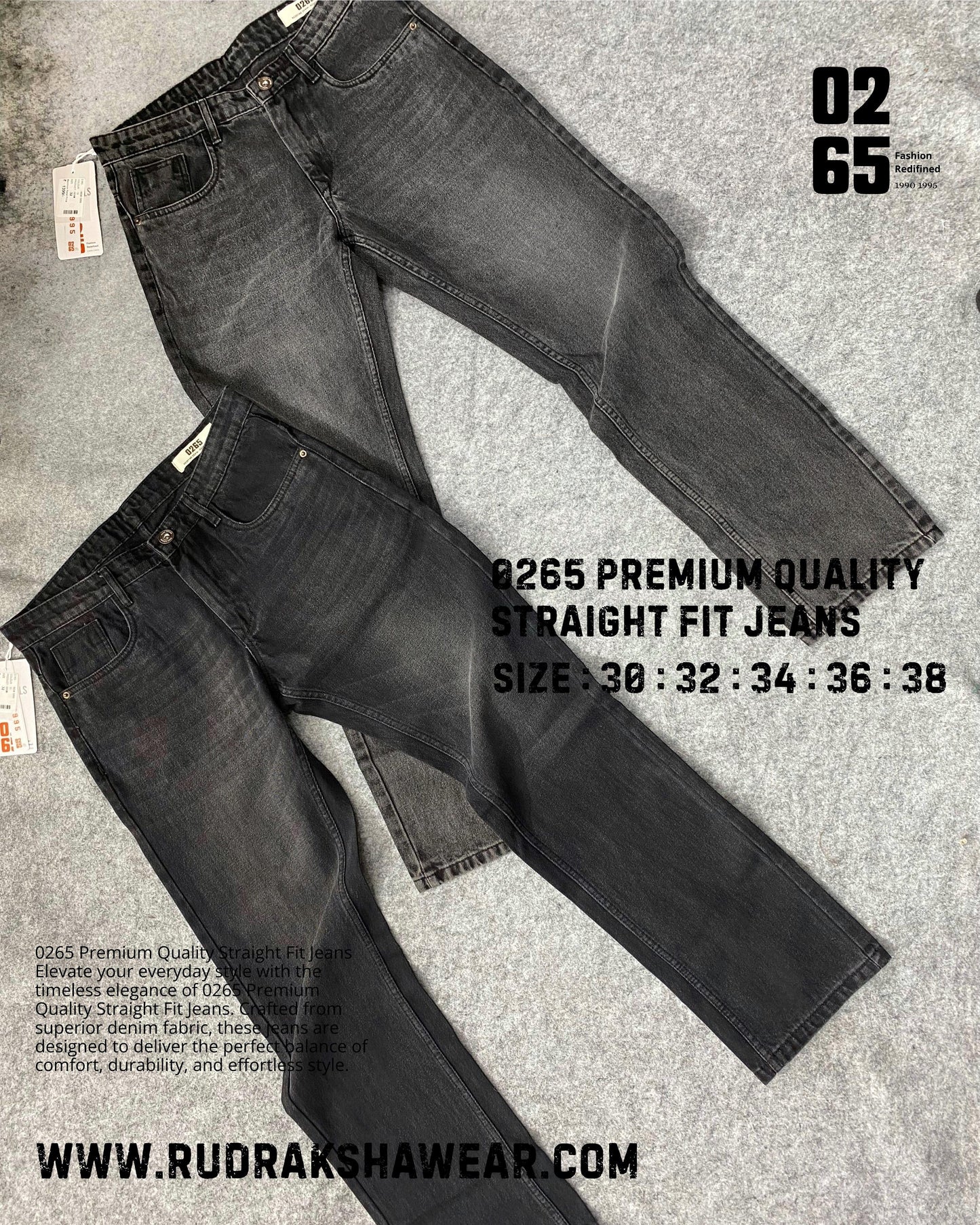 0265 PREMIUM STRAIGHT FIT JEANS | MERGING WHISKER| NON LYCRA | 42” Length