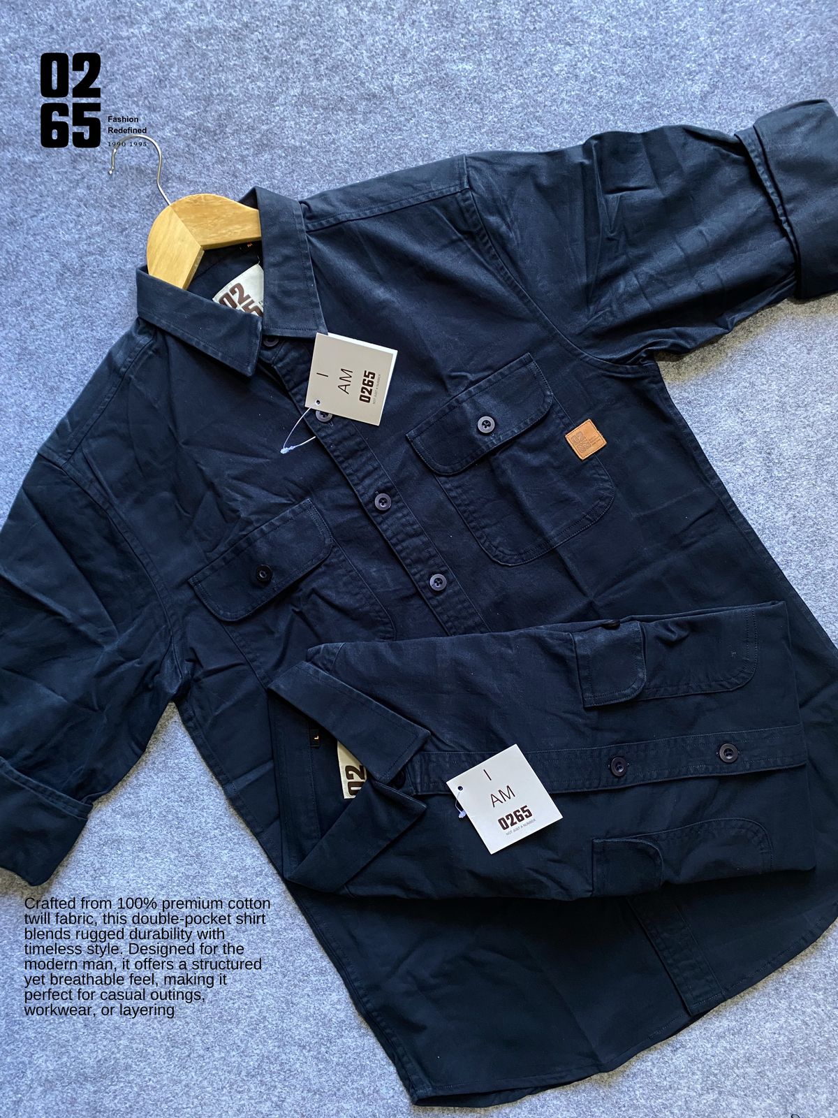 Premium Double Pocket Plain Shirt by 0265 - NAVY BLUE