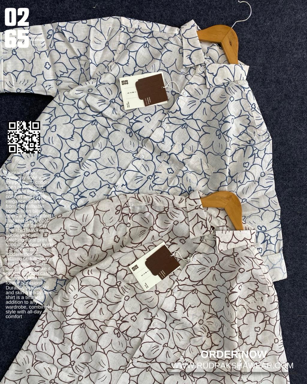 0265 Cotton Linen Printed Shirt | Backside box pleated