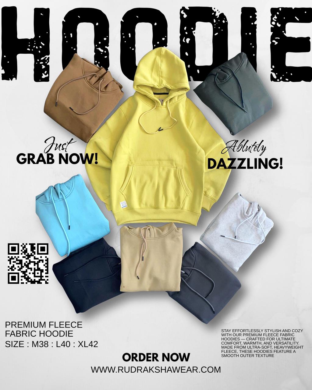 Winter Hoodie 3thread Fleece Fabric | Big Hood | Matching Drawstring