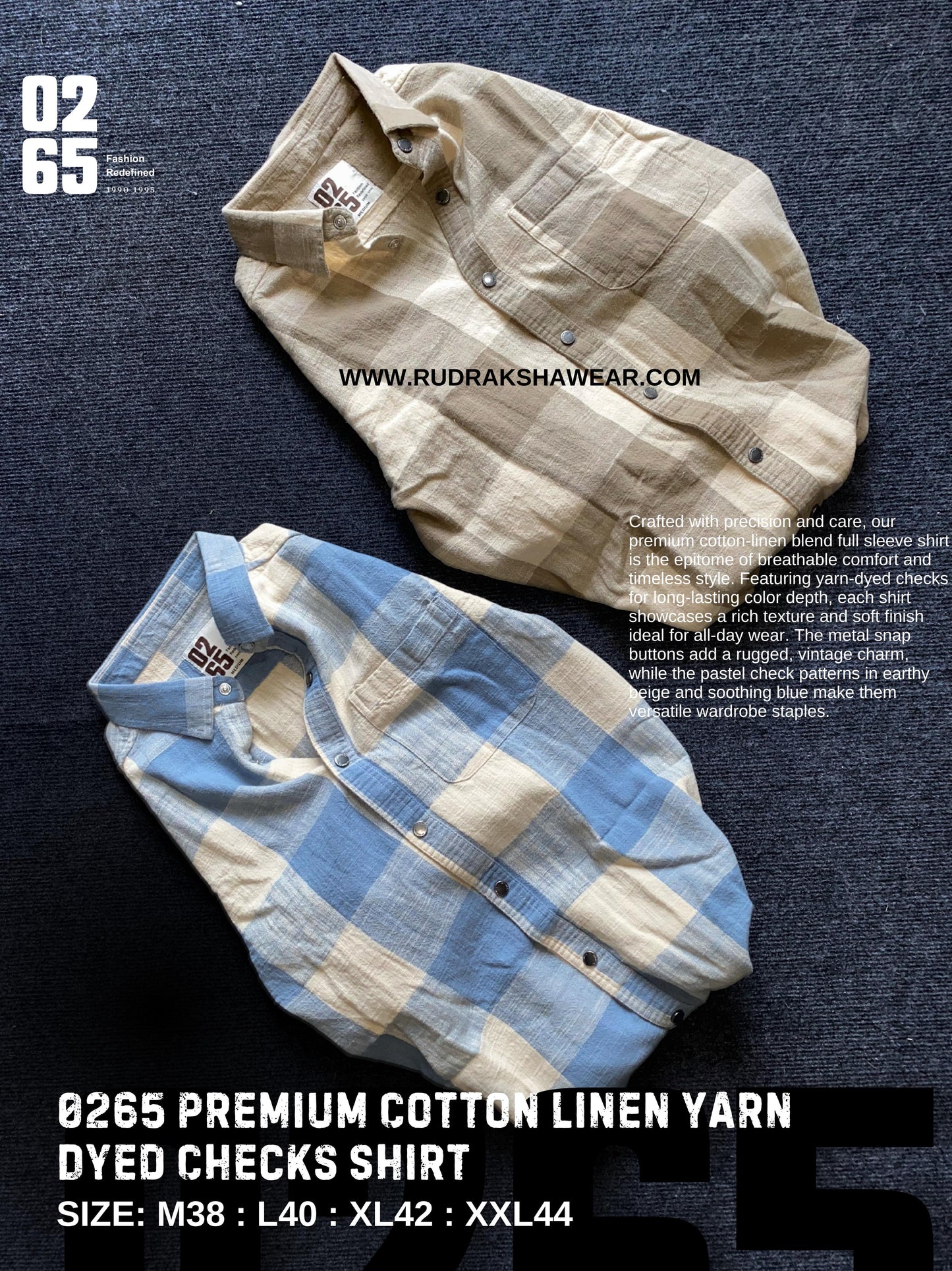 0265 Premium Cotton Linen Yarn Dyed Checks Shirt - Full Sleeve - Metal Push Buttons