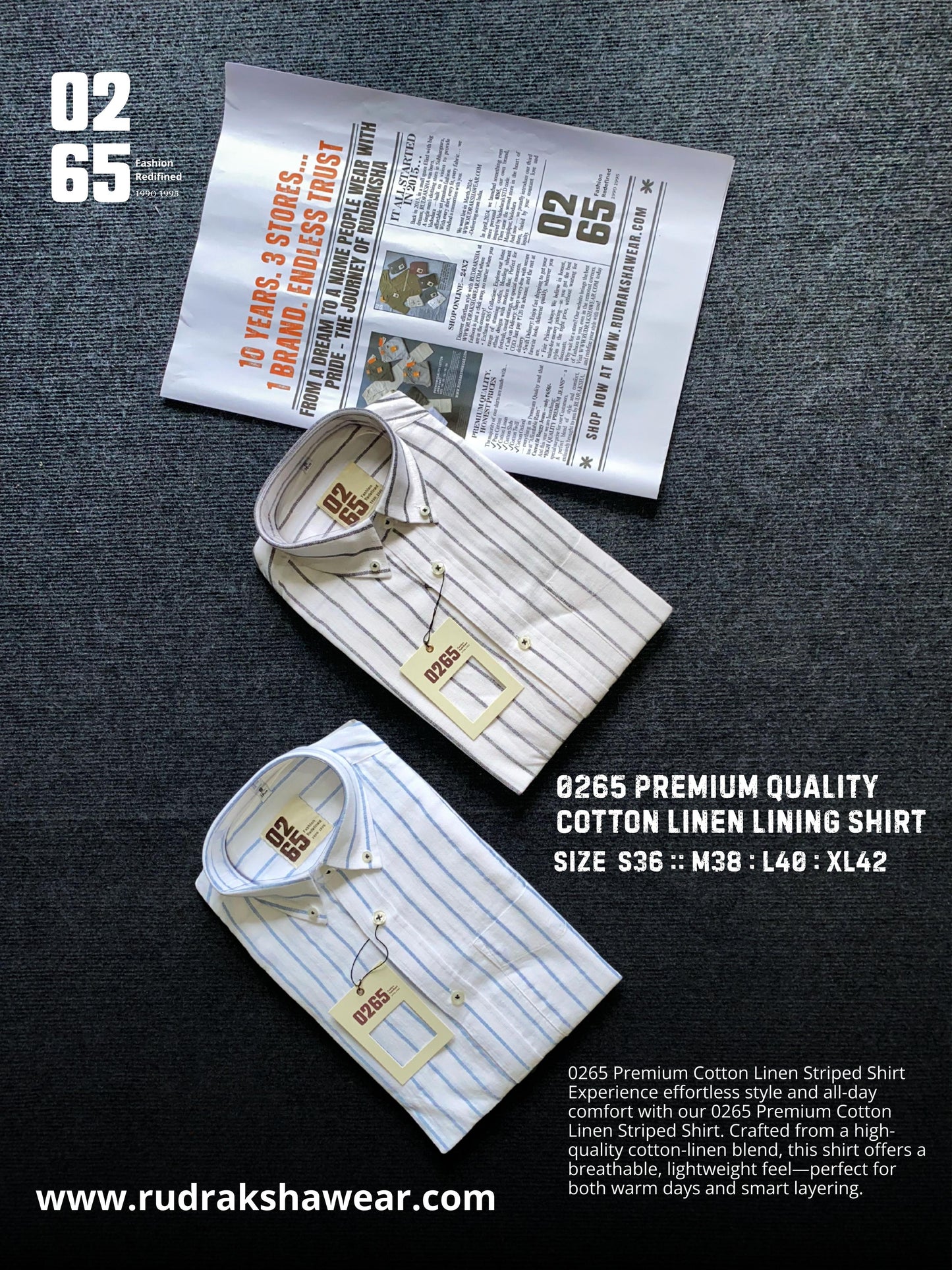 0265 Premium Cotton Linen Lining Shirt- Full Sleeve - Button Down - Yarn Dyed