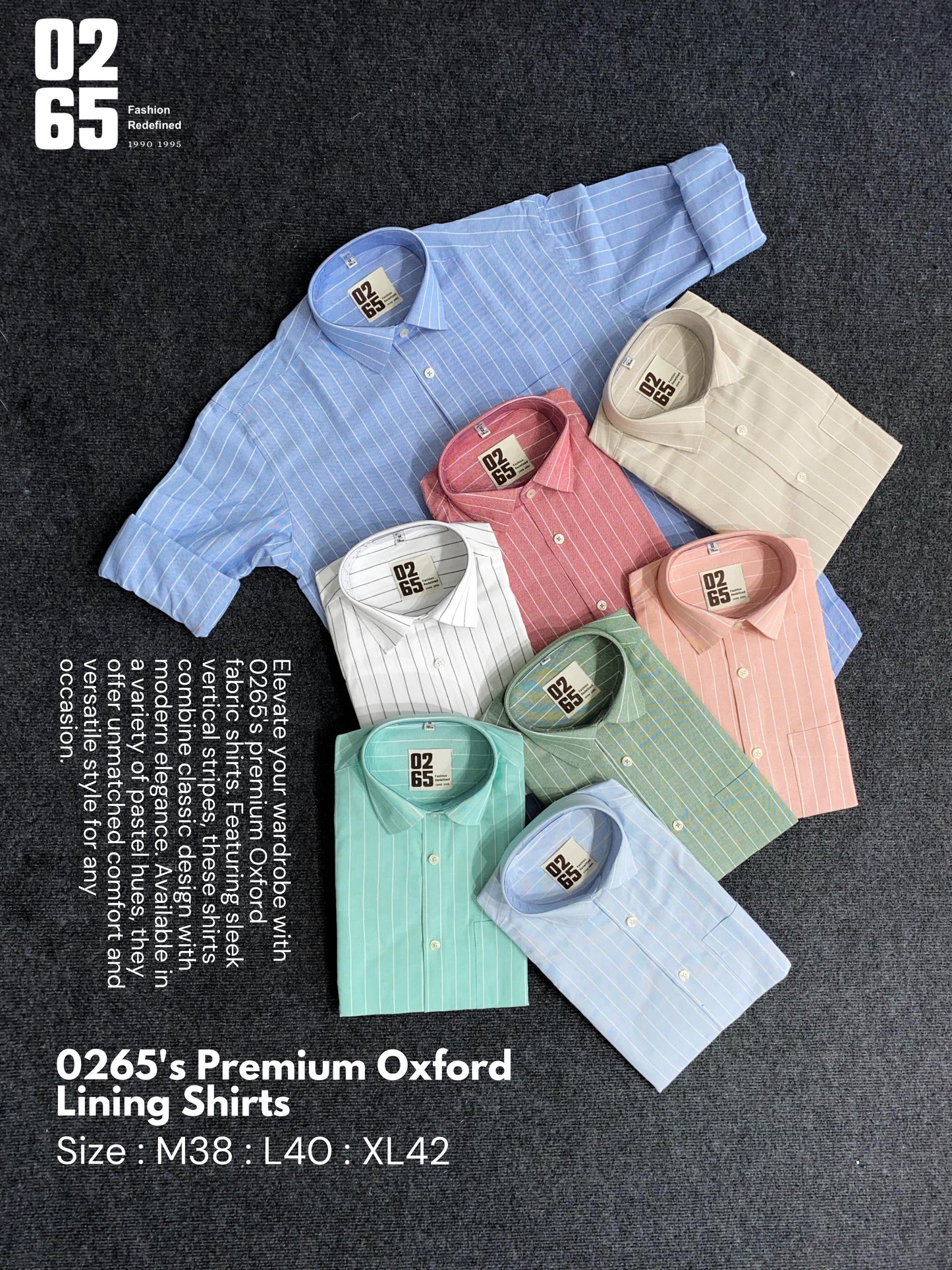 Premium Yarn Dyed Oxford Lining Full Sleeve Shirt by 0265, featuring a classic design, regular fit, and breathable, soft fabric. Durable, color-retaining, and perfect for casual or semi-formal wear. Affordable quality at ₹750.